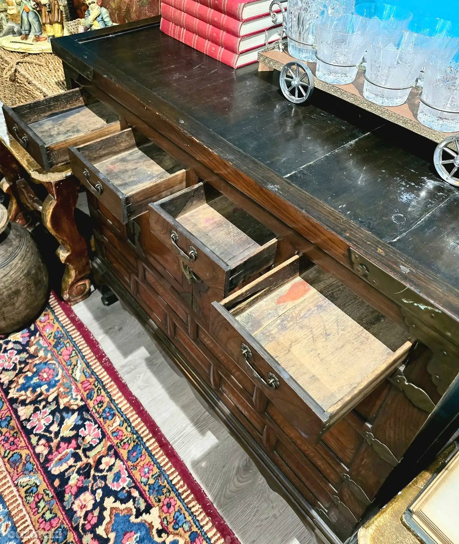 Antique 1940's wooden brass butterfly sideboard