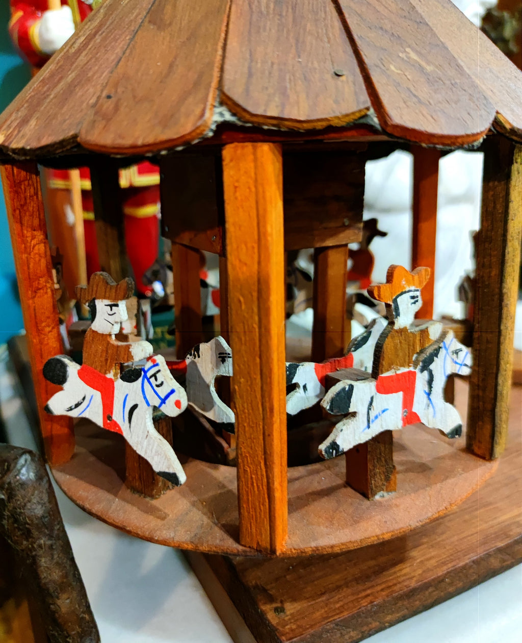Vintage wooden handmade hand turned carousel