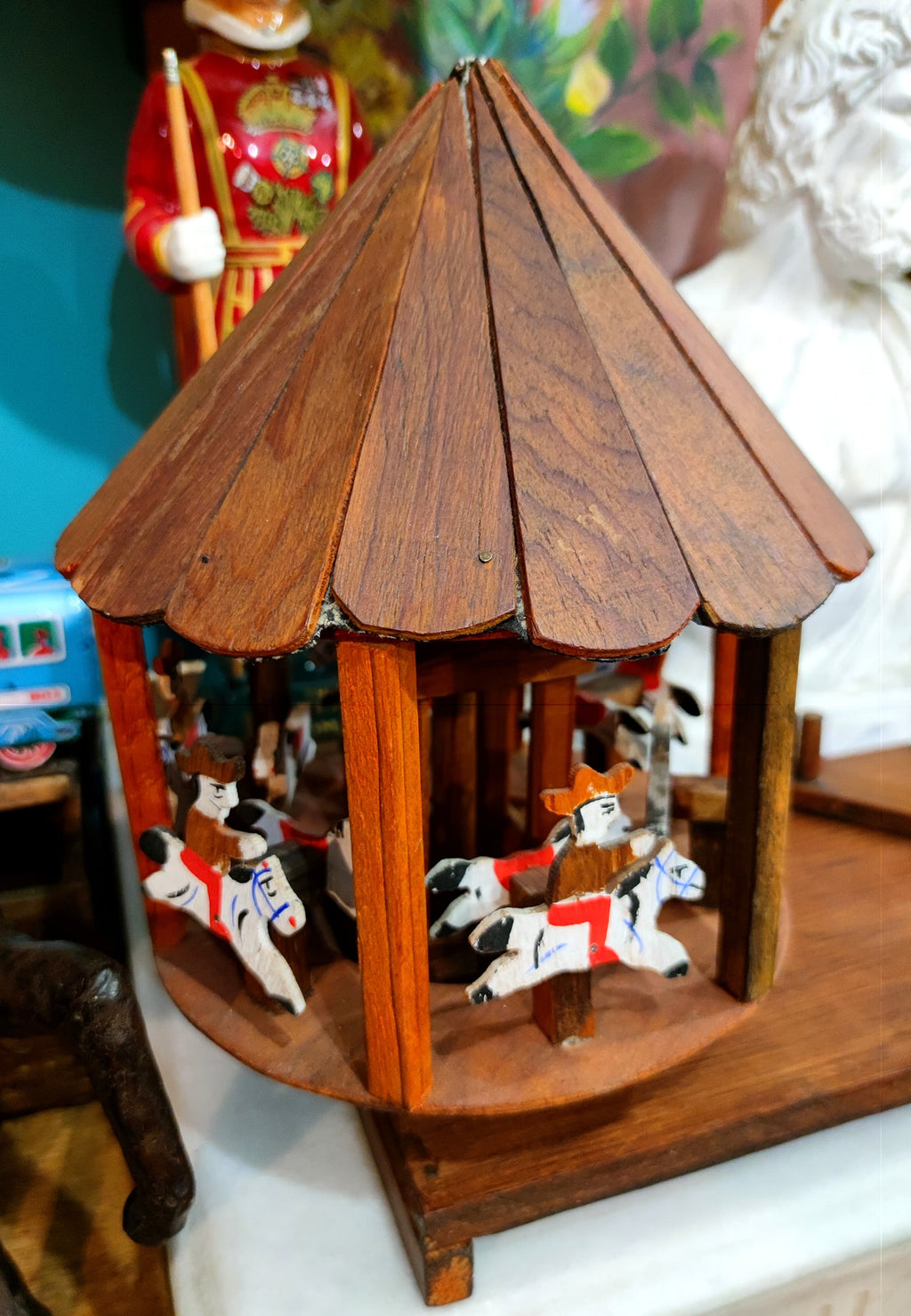 Vintage wooden handmade hand turned carousel