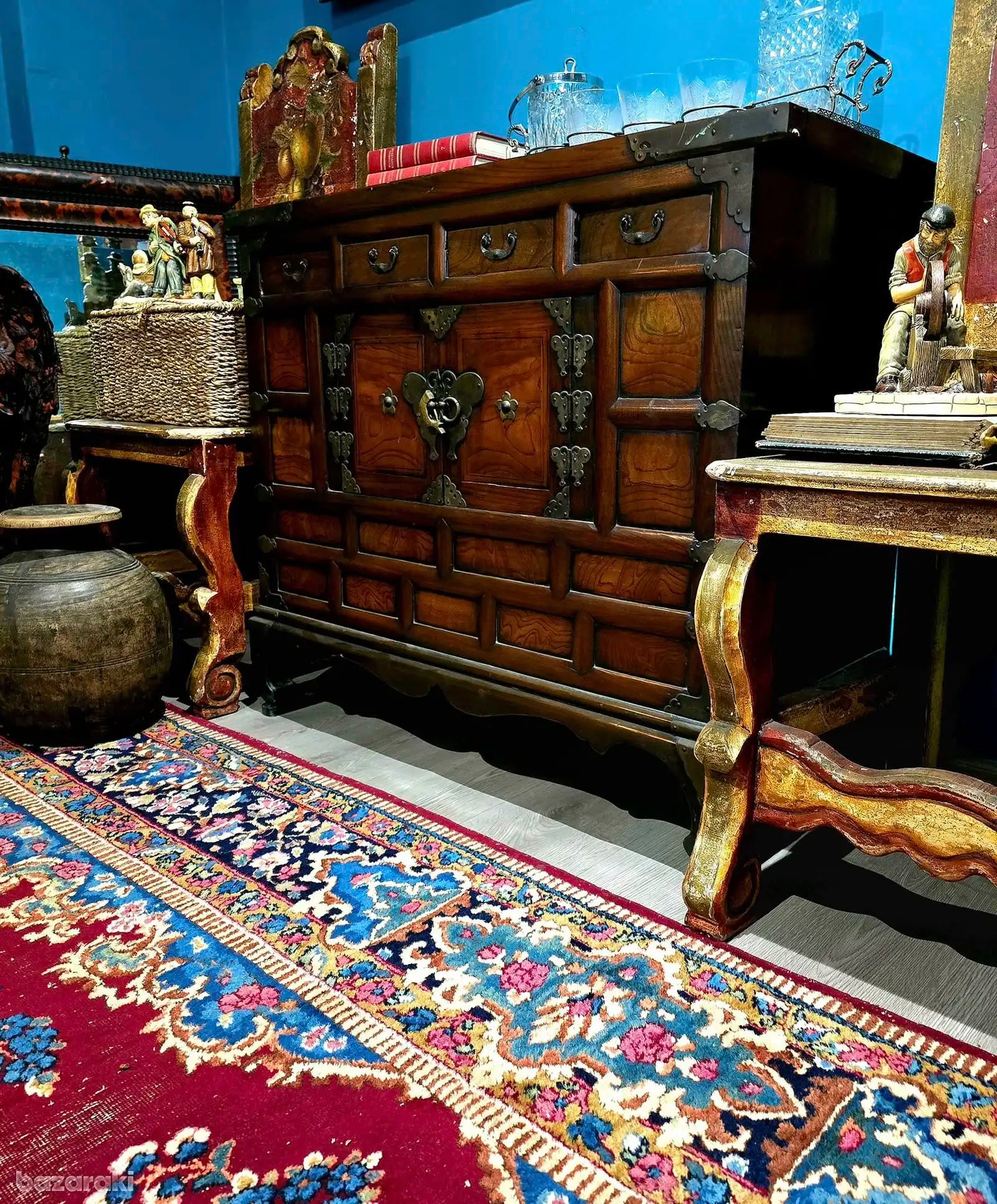 Antique 1940's wooden brass butterfly sideboard