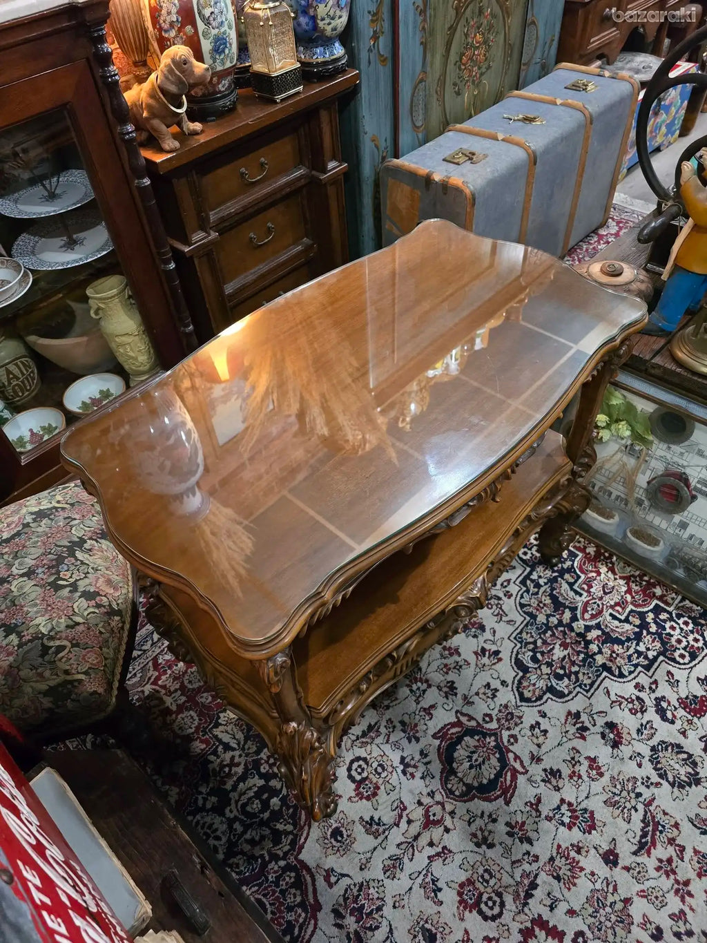 Antique gorgeous and dynamic barocco, with wheels drawer,mahogany wooden trolley