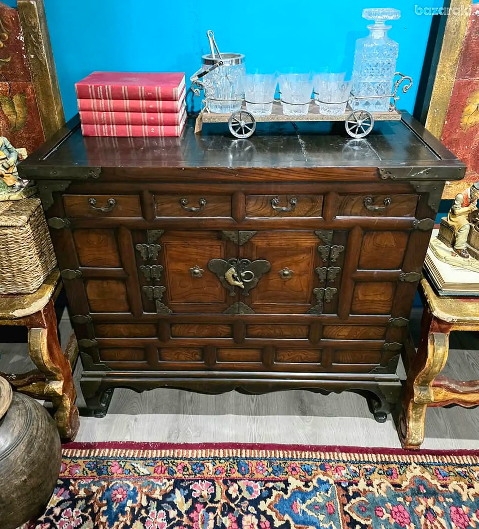 Antique 1940's wooden brass butterfly sideboard