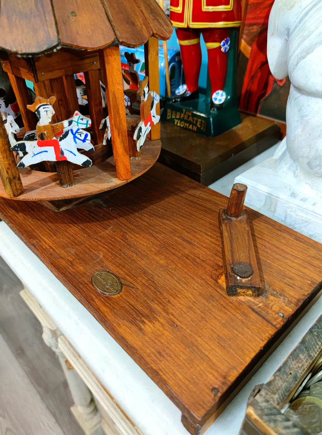 Vintage wooden handmade hand turned carousel