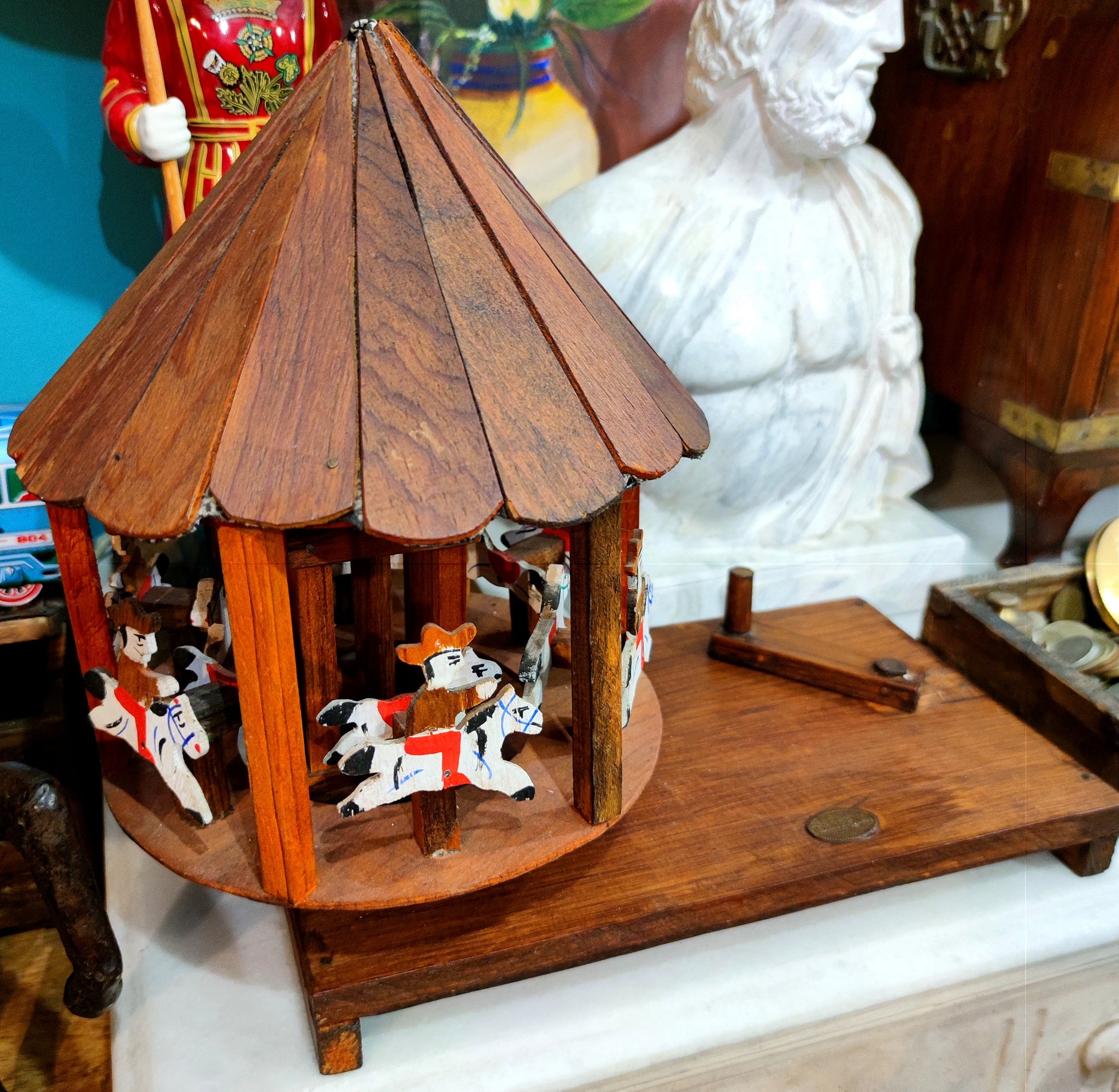 Vintage wooden handmade hand turned carousel