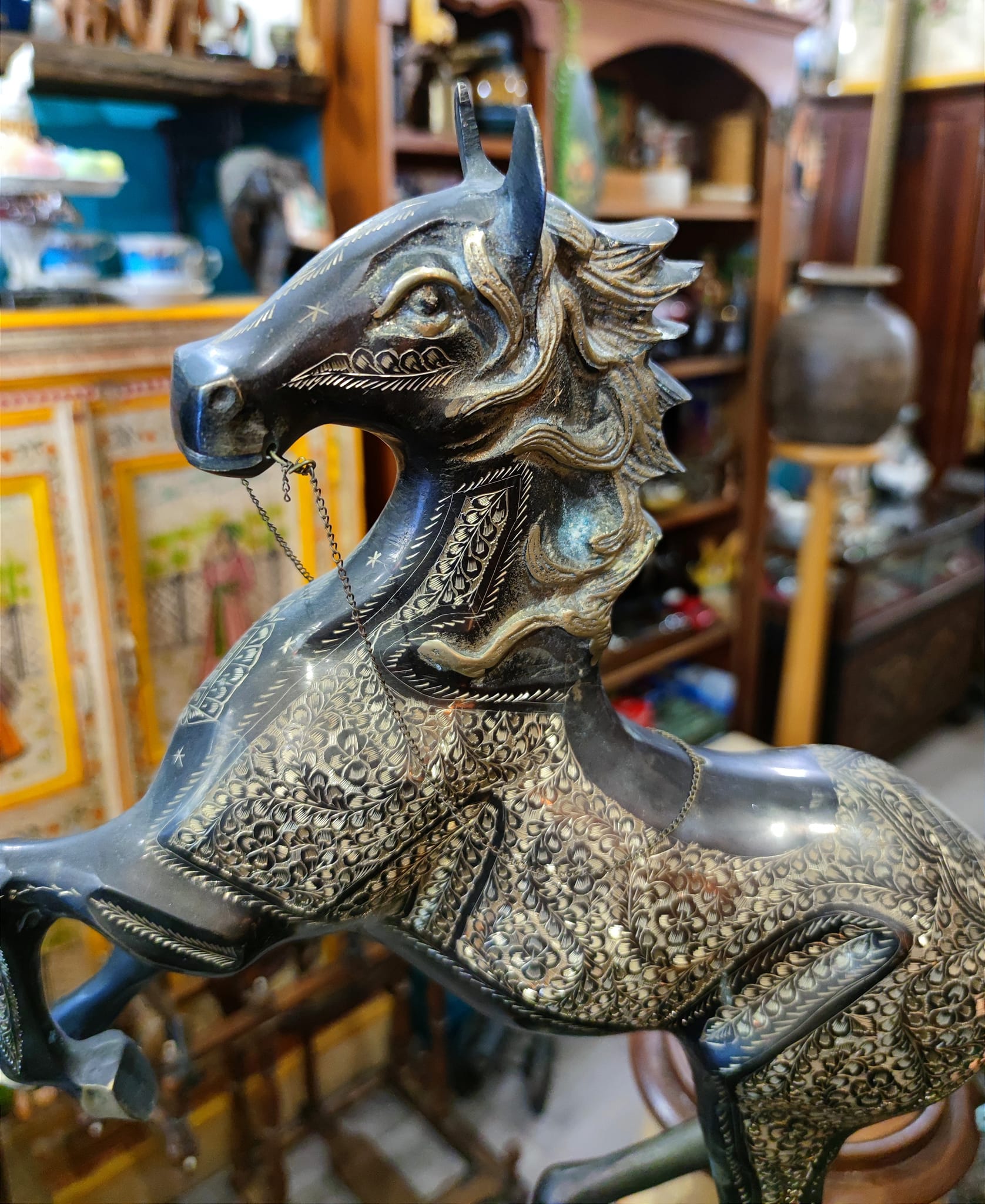 Vintage large metal decorative horse on globe