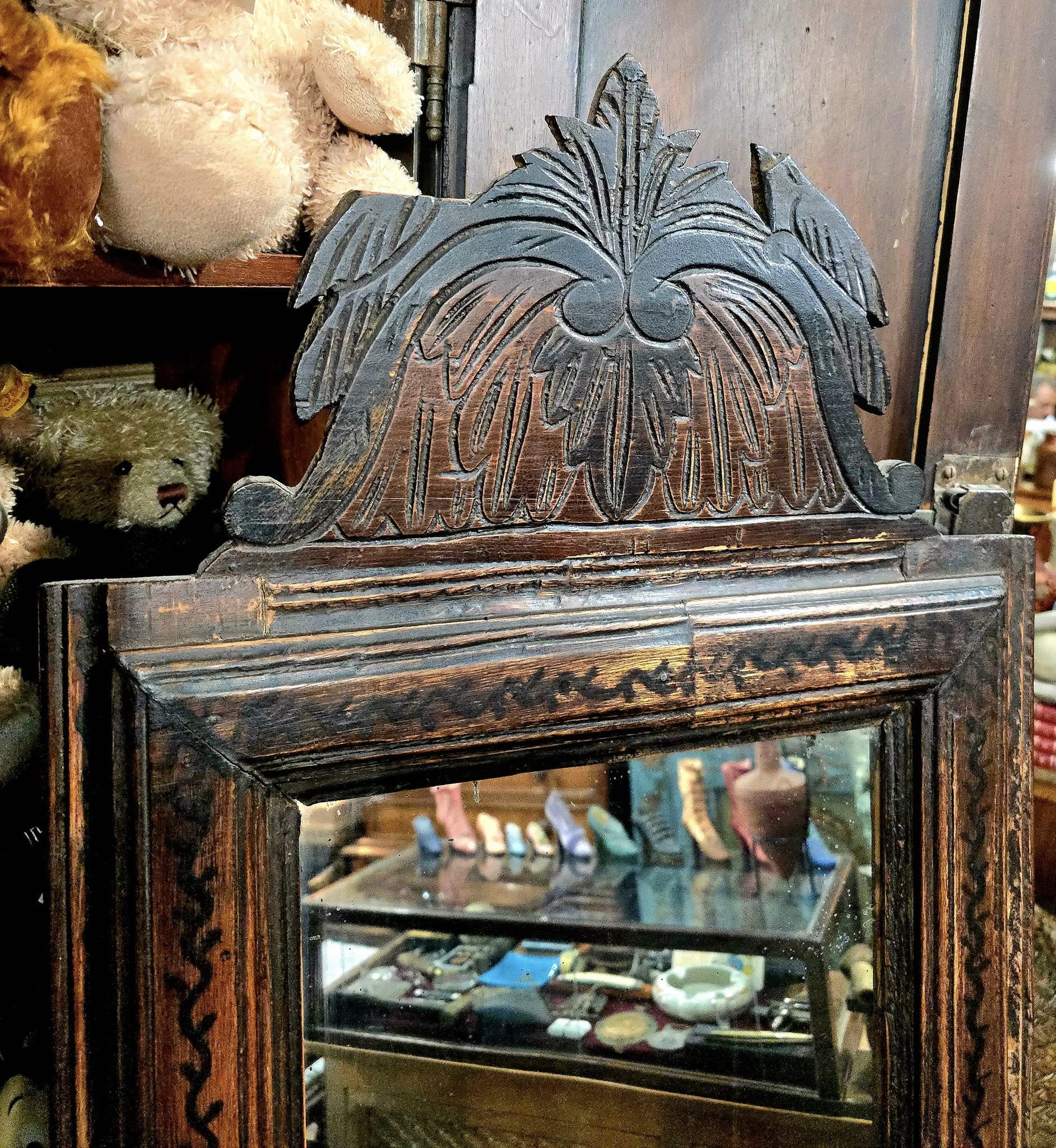 Antique hand carved wooden Cyprus mirror