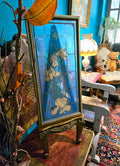 Vintage stained flower glass with french easel