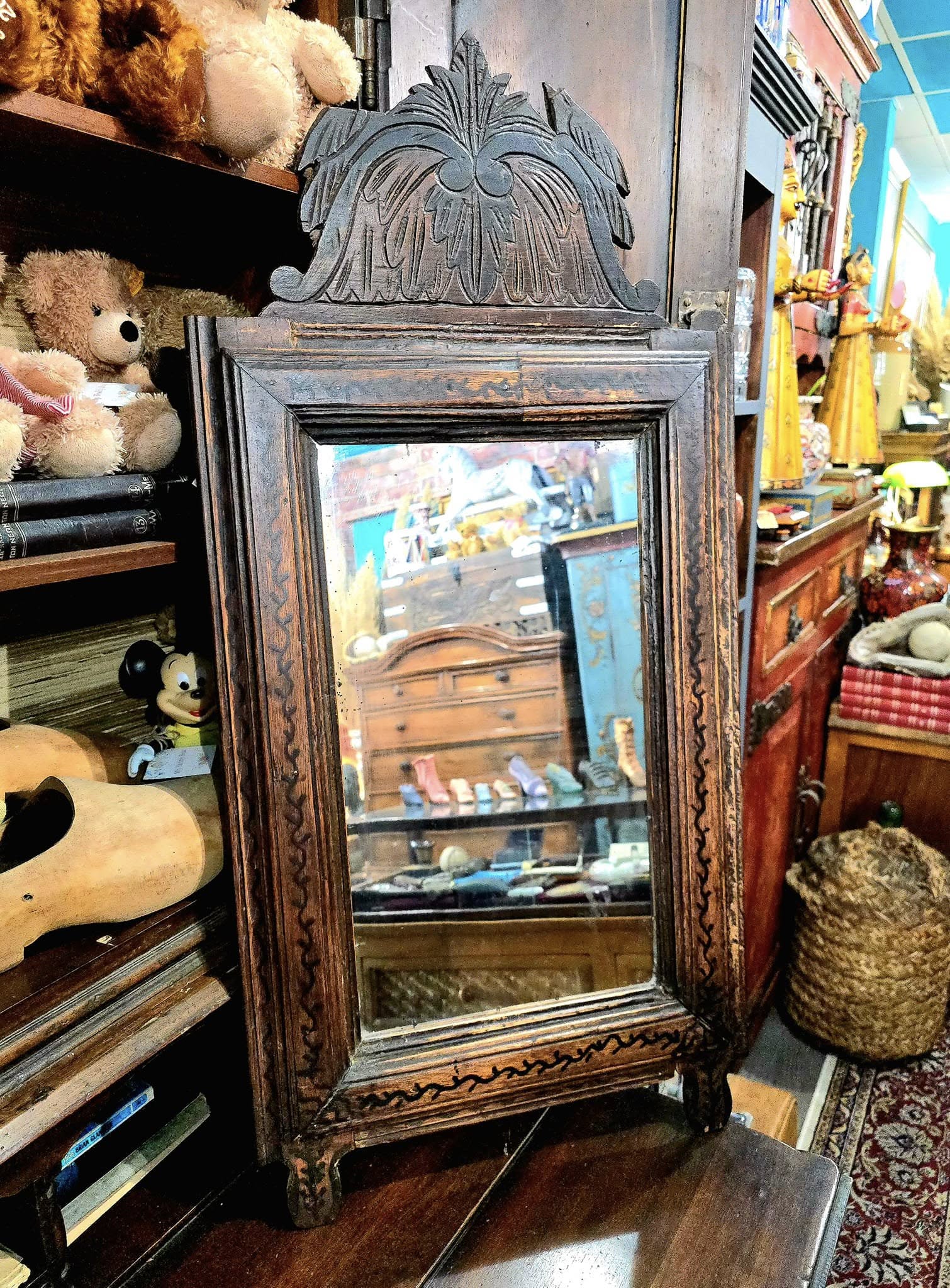 Antique hand carved wooden Cyprus mirror