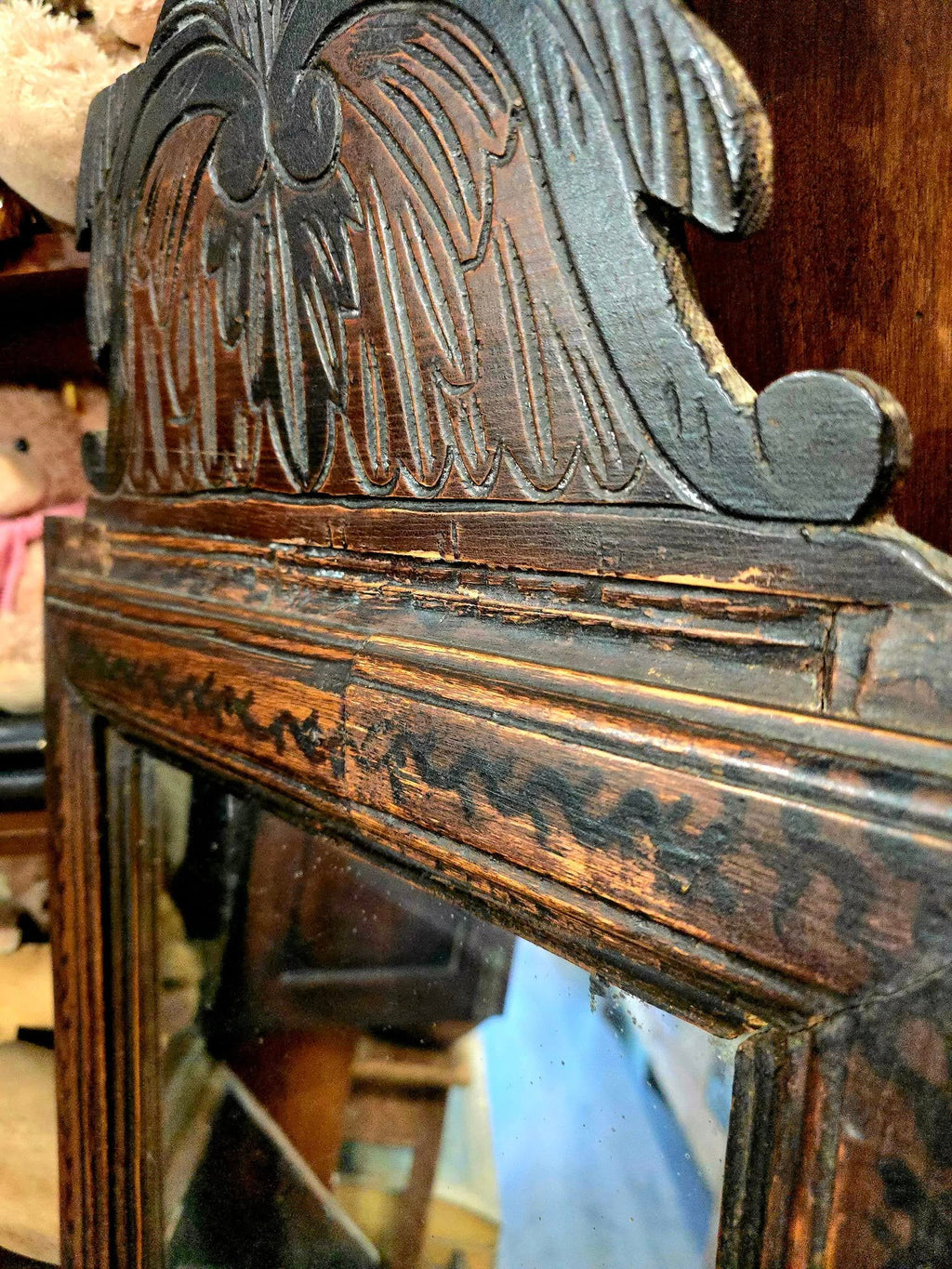 Antique hand carved wooden Cyprus mirror