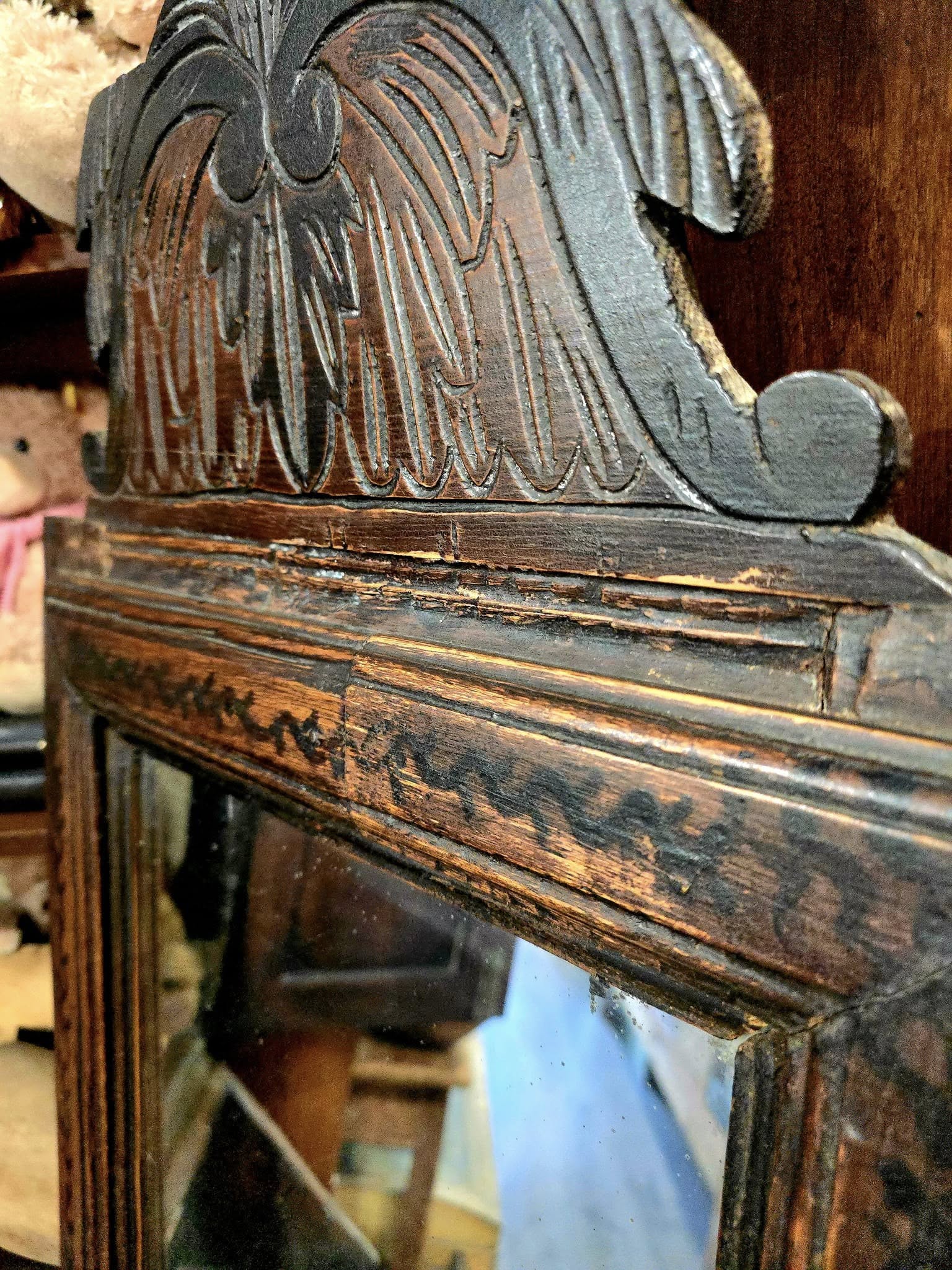 Antique hand carved wooden Cyprus mirror