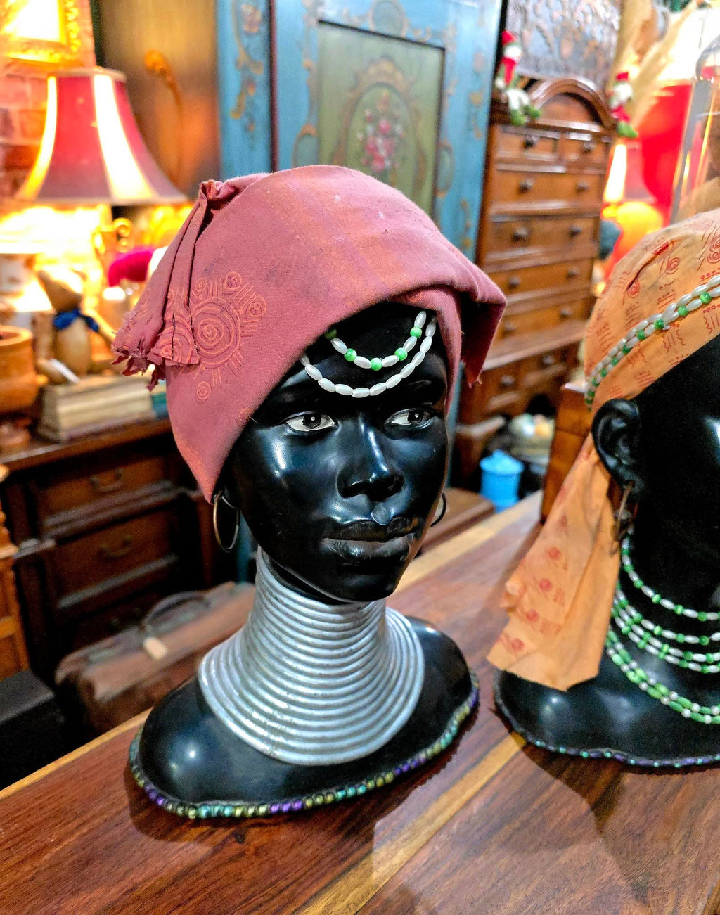 Vintage African Tribal Woman Head Statues