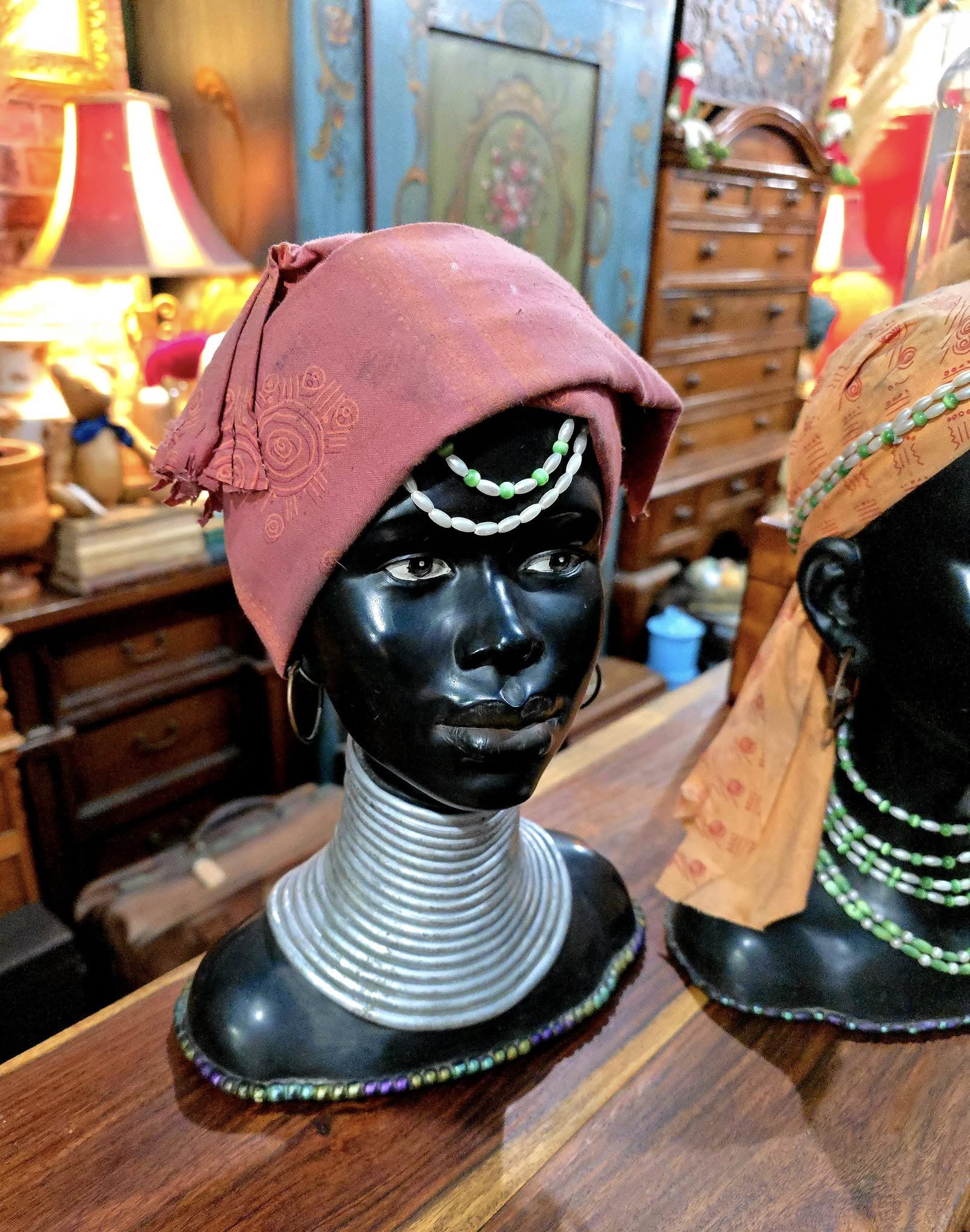 Vintage African Tribal Woman Head Statues