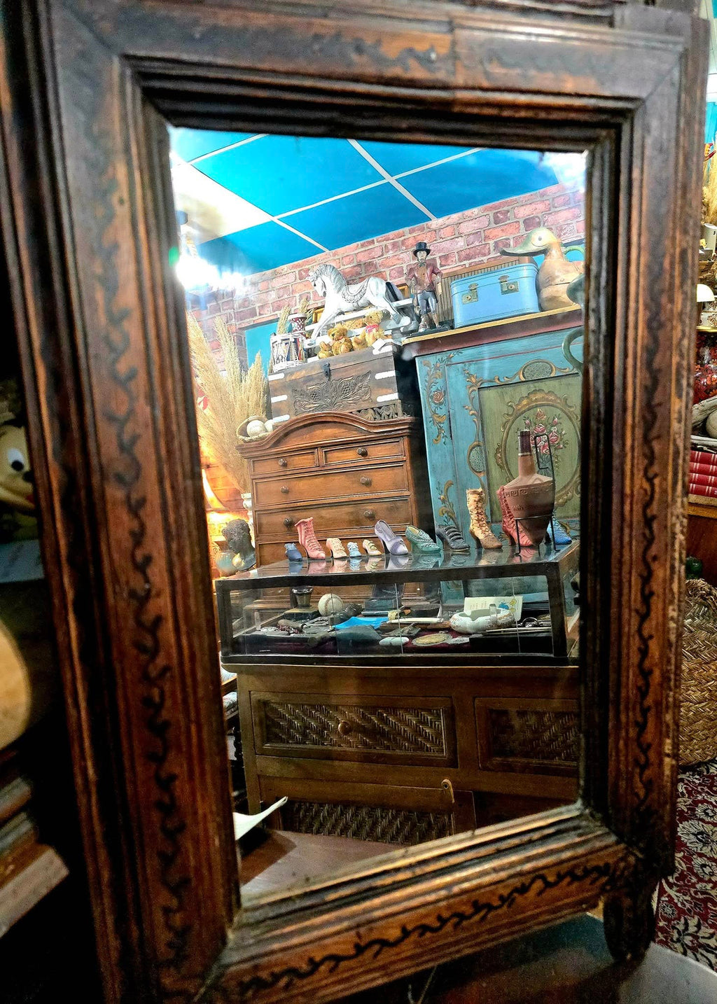 Antique hand carved wooden Cyprus mirror