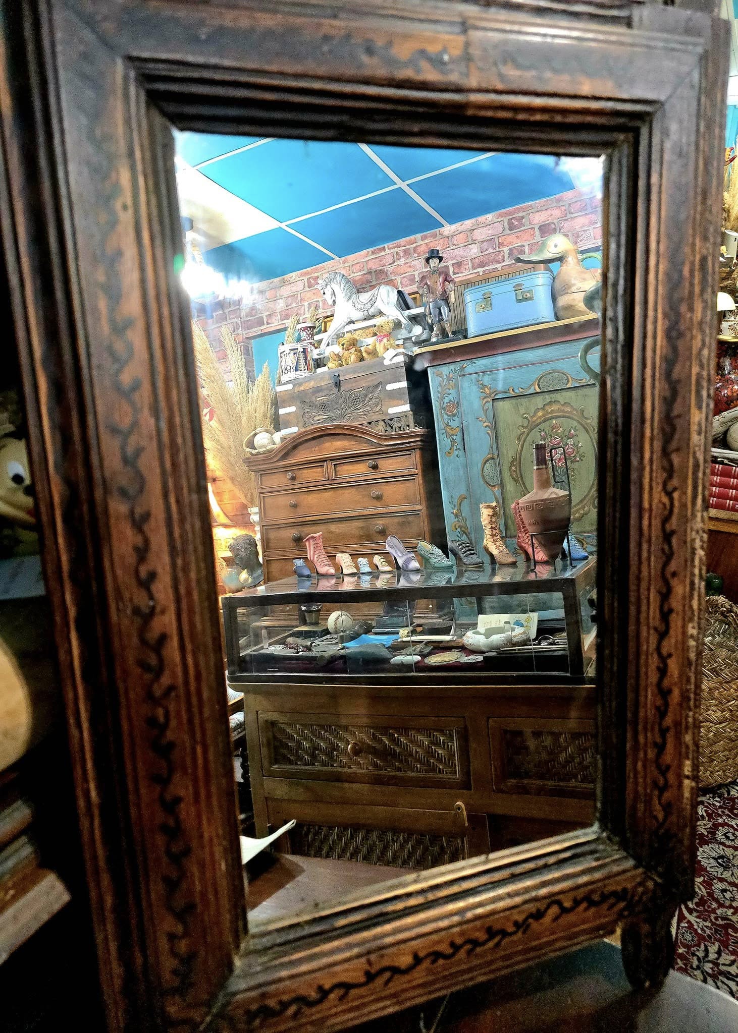 Antique hand carved wooden Cyprus mirror