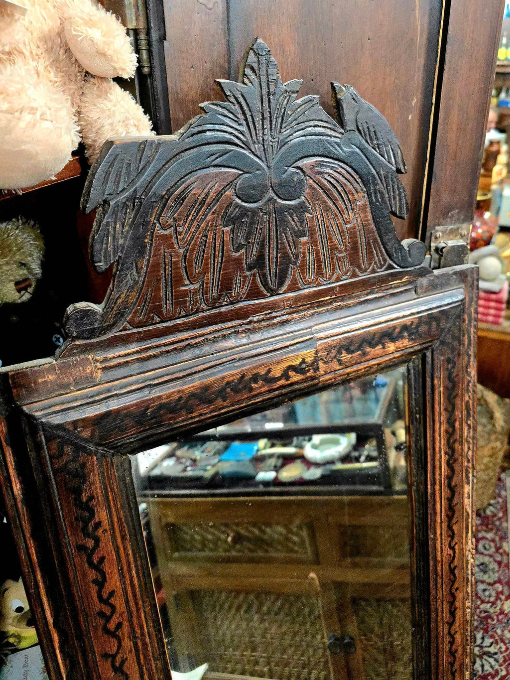 Antique hand carved wooden Cyprus mirror