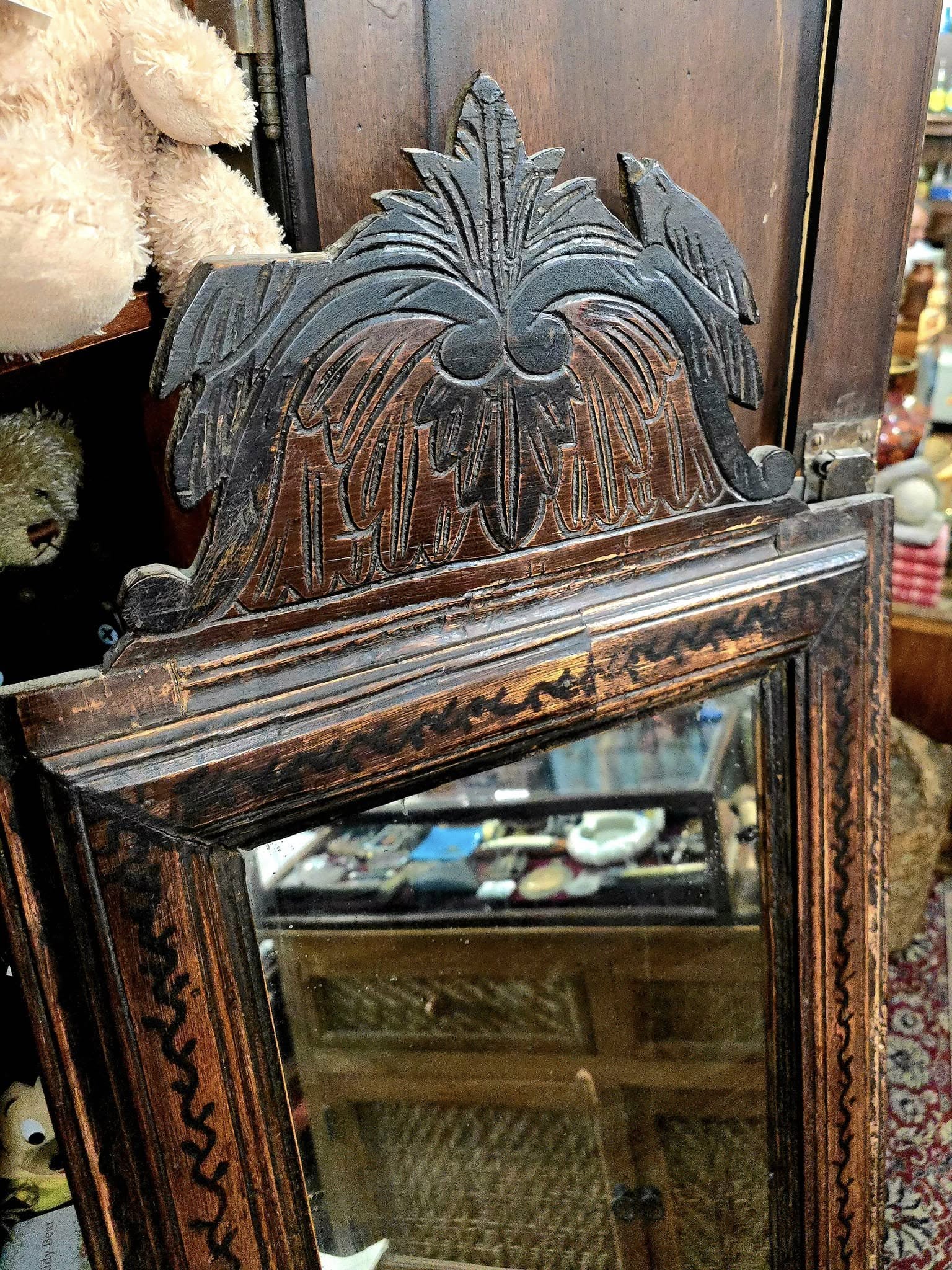Antique hand carved wooden Cyprus mirror