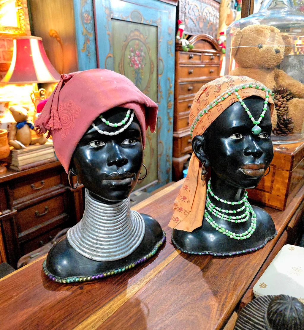 Vintage African Tribal Woman Head Statues