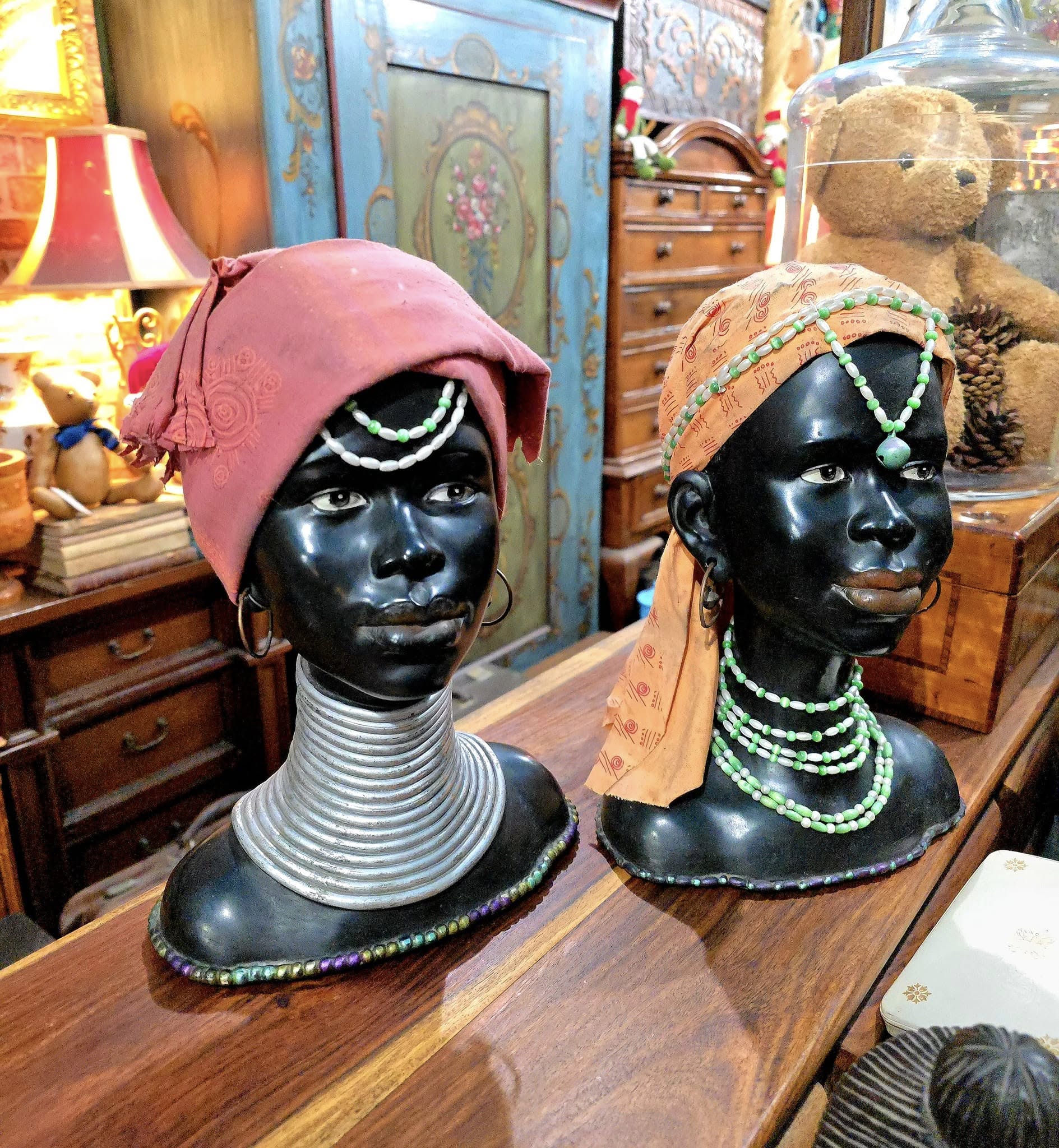 Vintage African Tribal Woman Head Statues