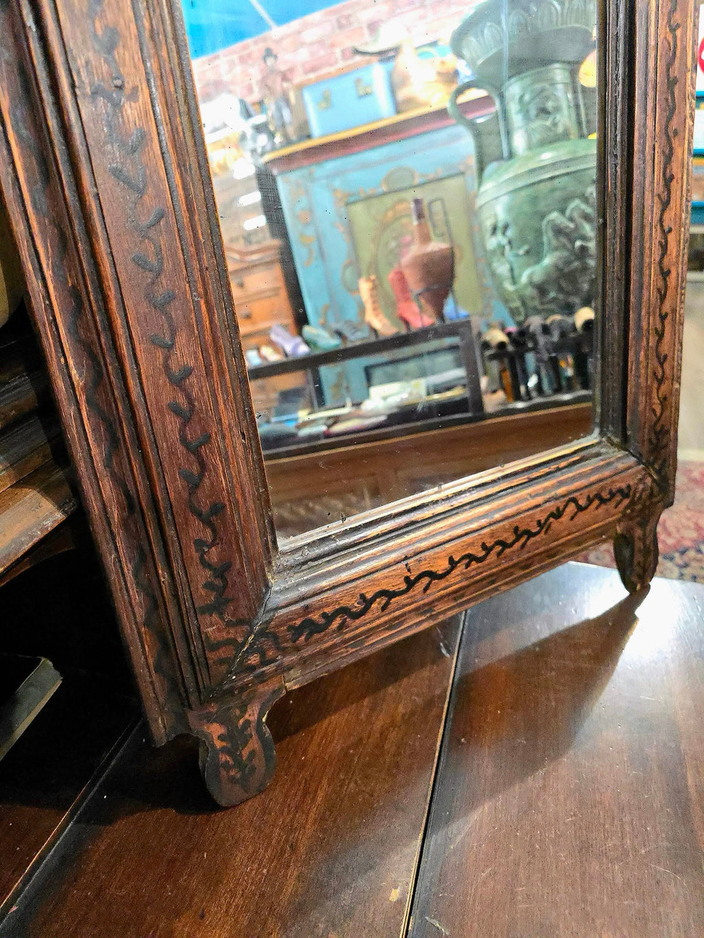 Antique hand carved wooden Cyprus mirror