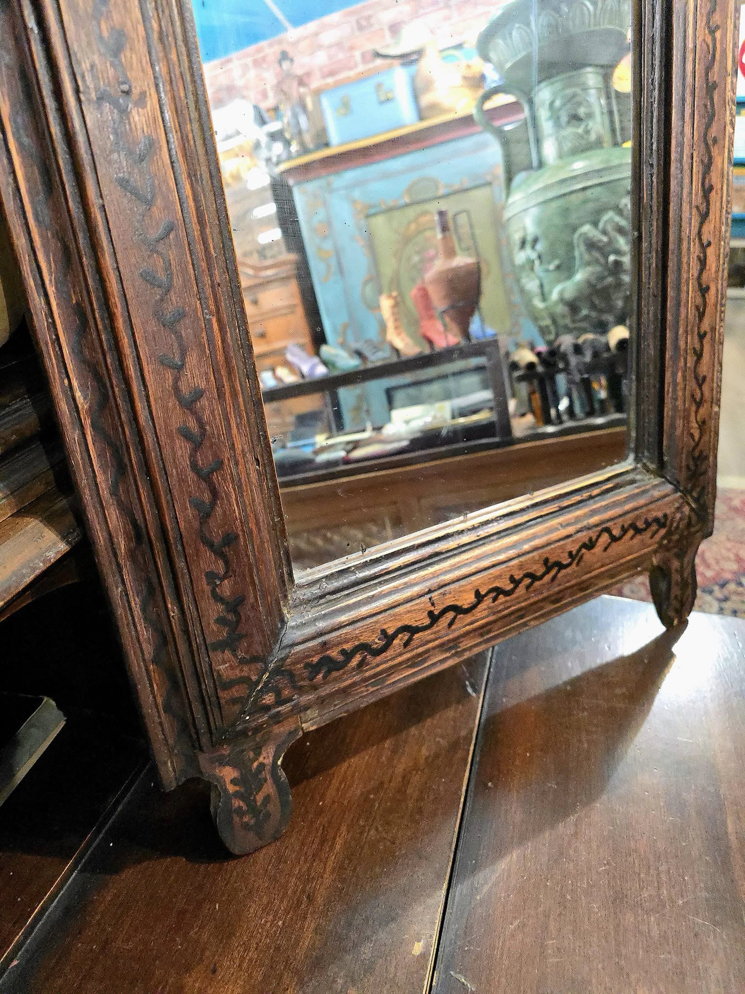 Antique hand carved wooden Cyprus mirror