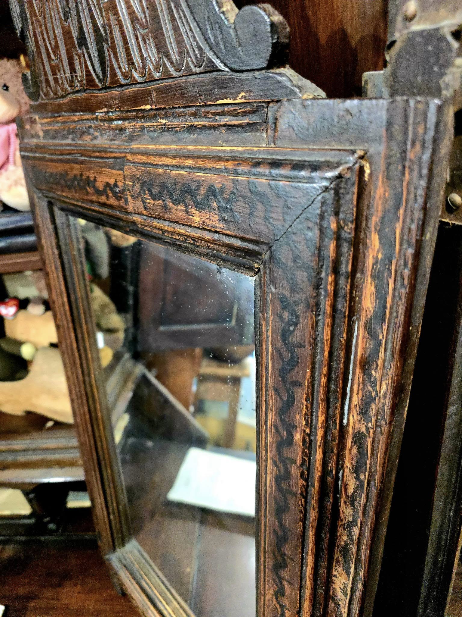 Antique hand carved wooden Cyprus mirror