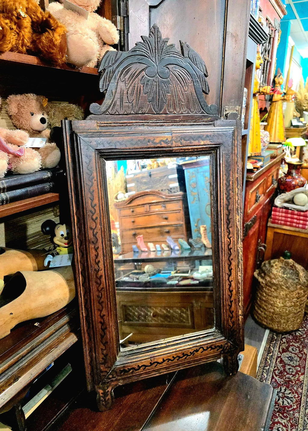 Antique hand carved wooden Cyprus mirror