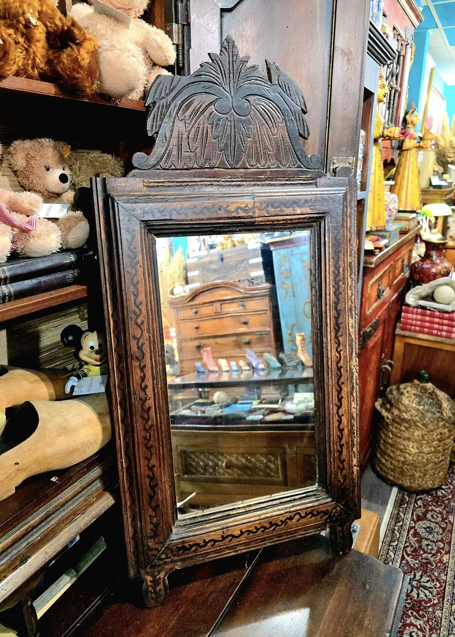Antique hand carved wooden Cyprus mirror