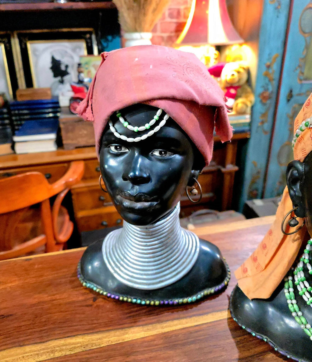 Vintage African Tribal Woman Head Statues