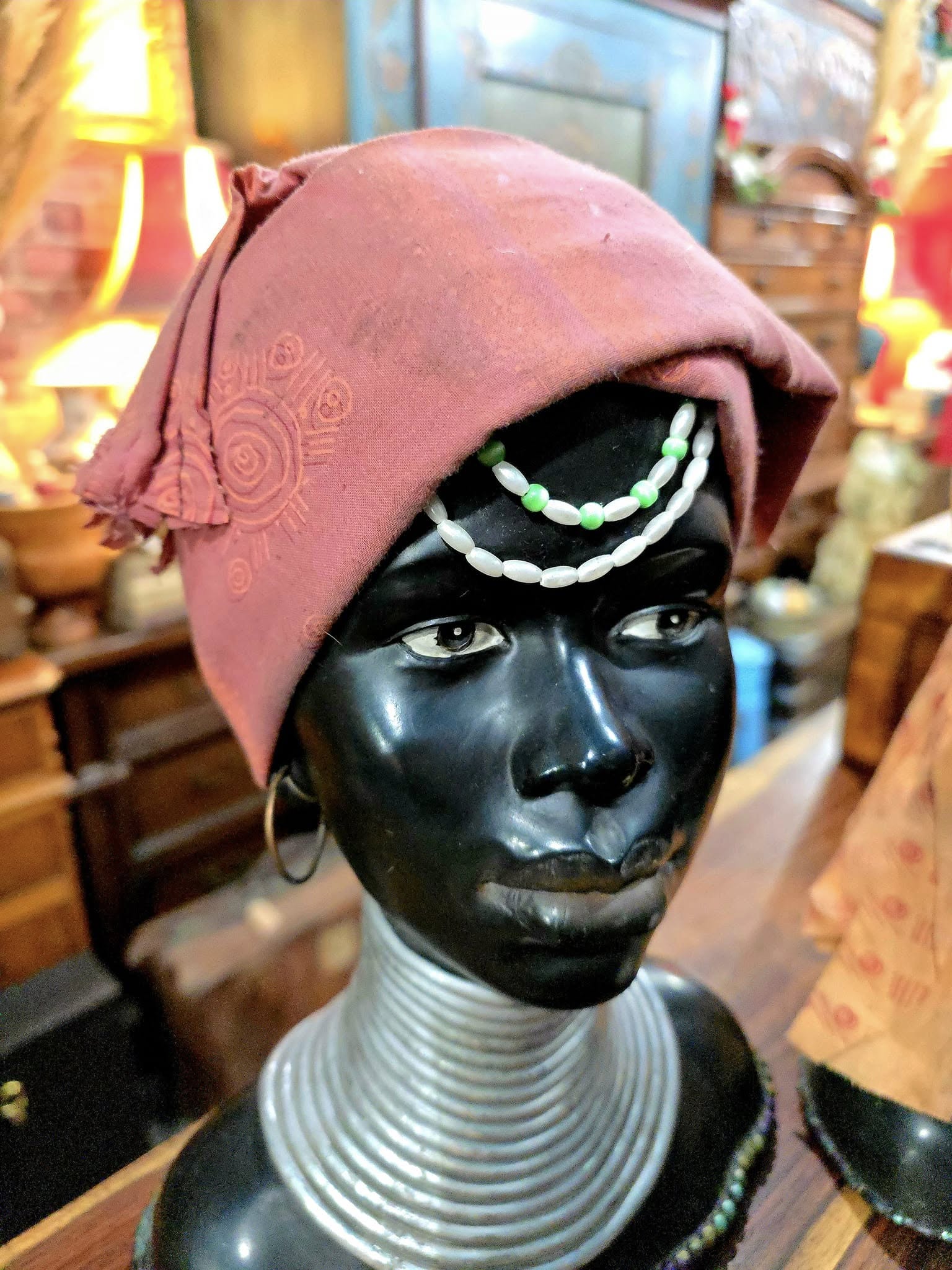 Vintage African Tribal Woman Head Statues