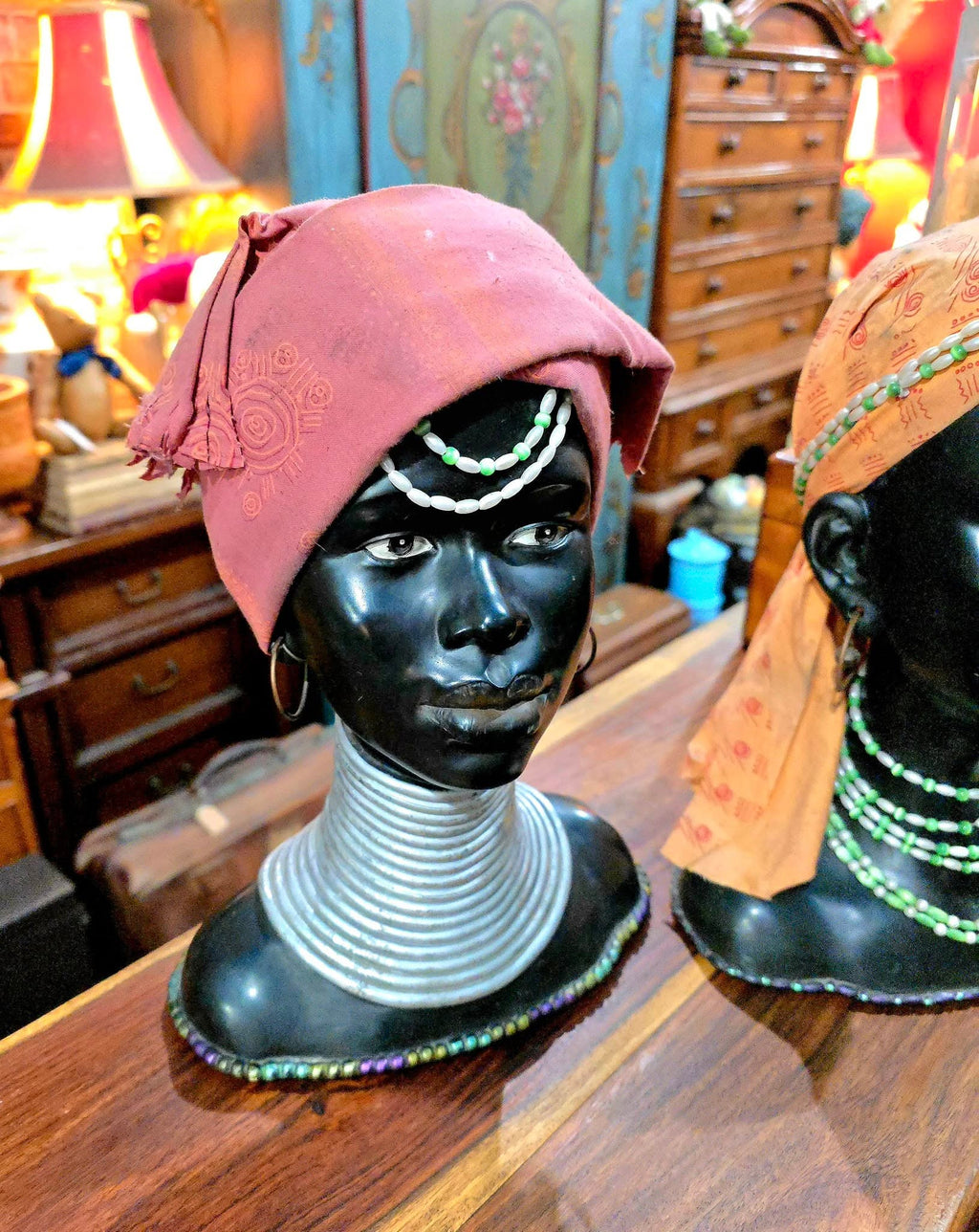 Vintage African Tribal Woman Head Statues