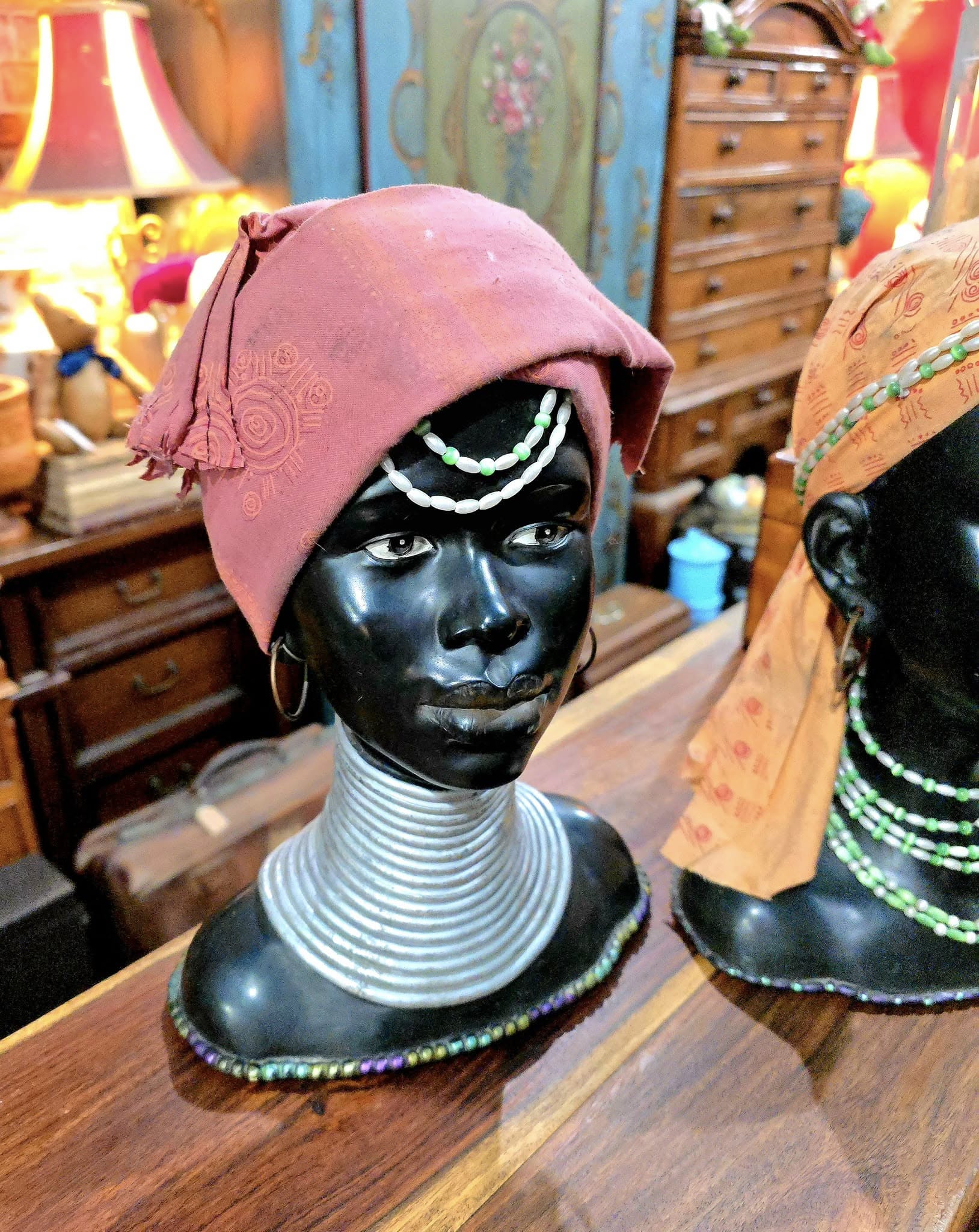 Vintage African Tribal Woman Head Statues