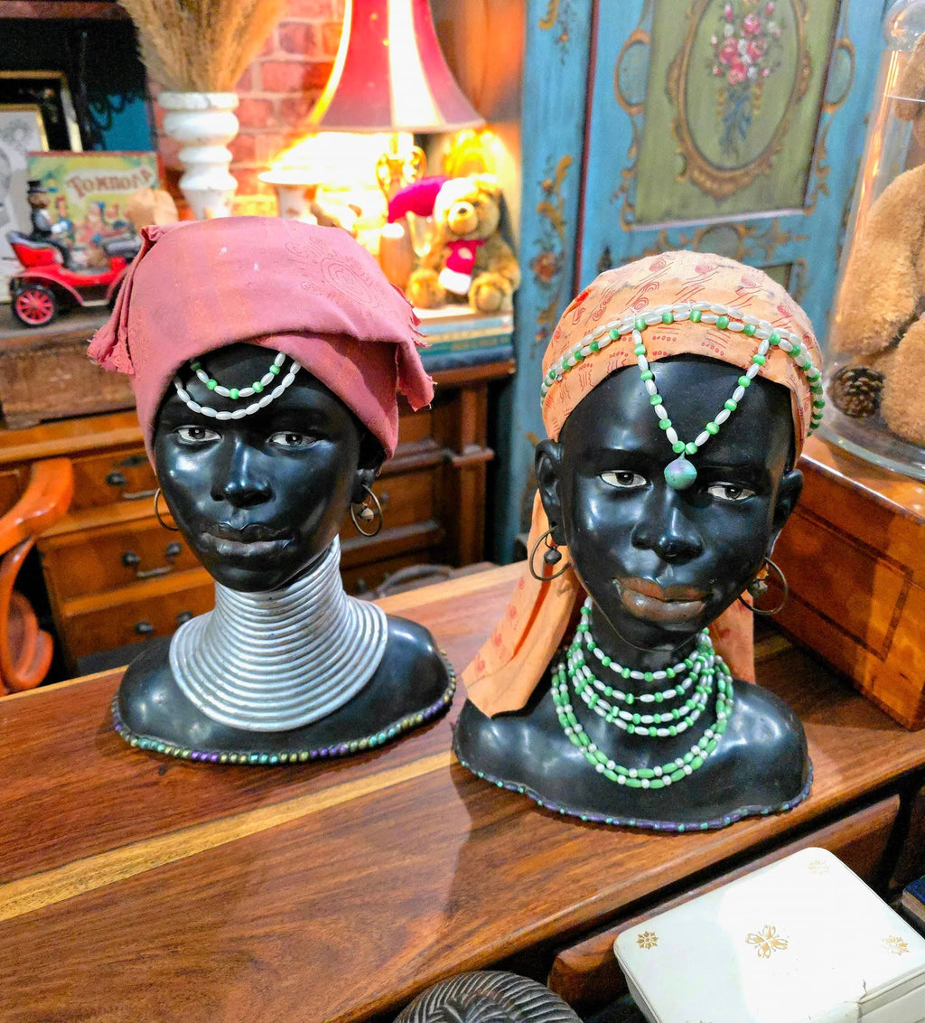 Vintage African Tribal Woman Head Statues