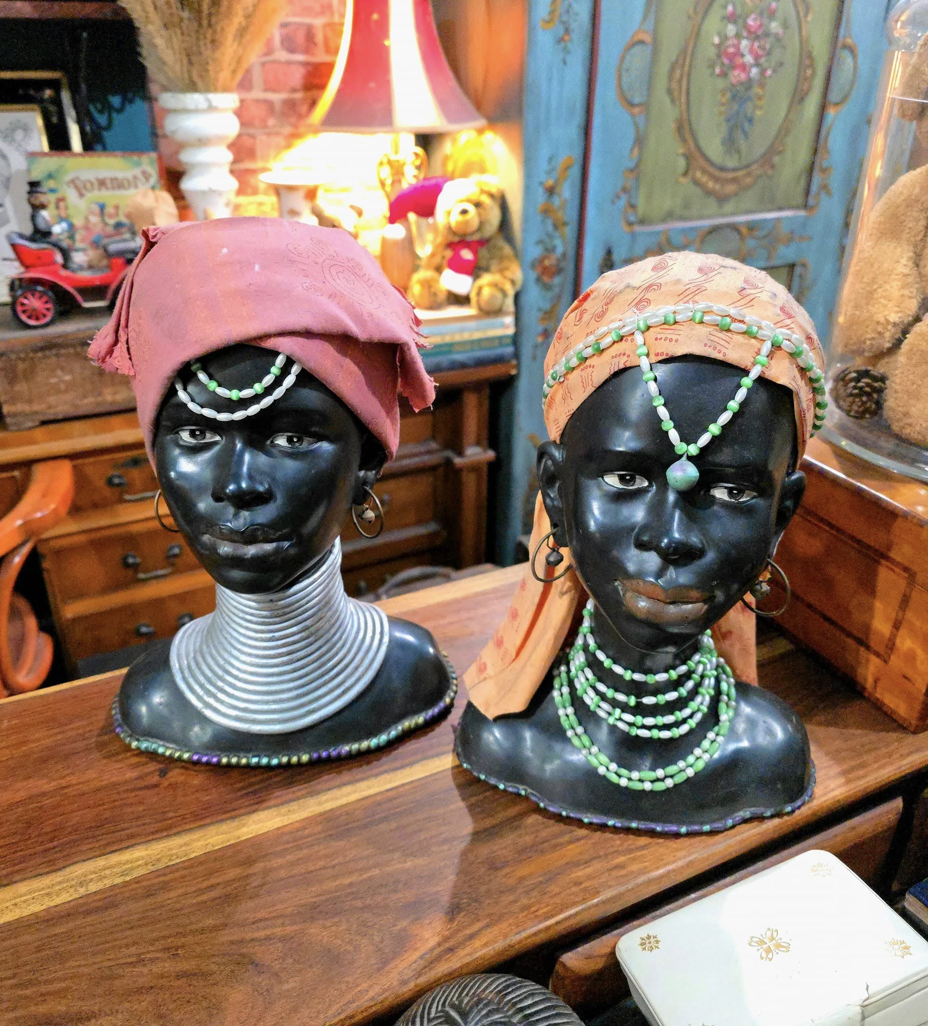 Vintage African Tribal Woman Head Statues