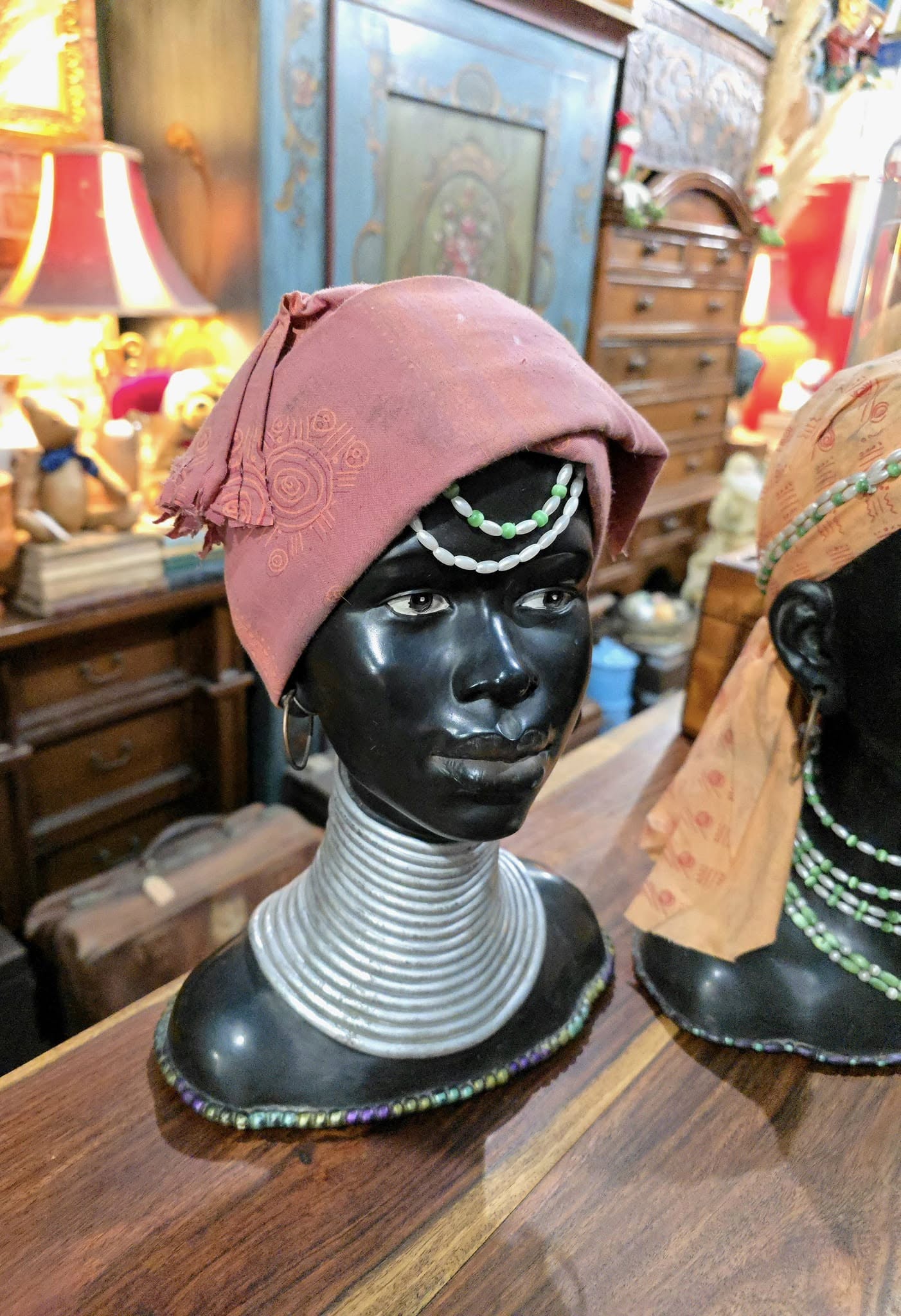 Vintage African Tribal Woman Head Statues