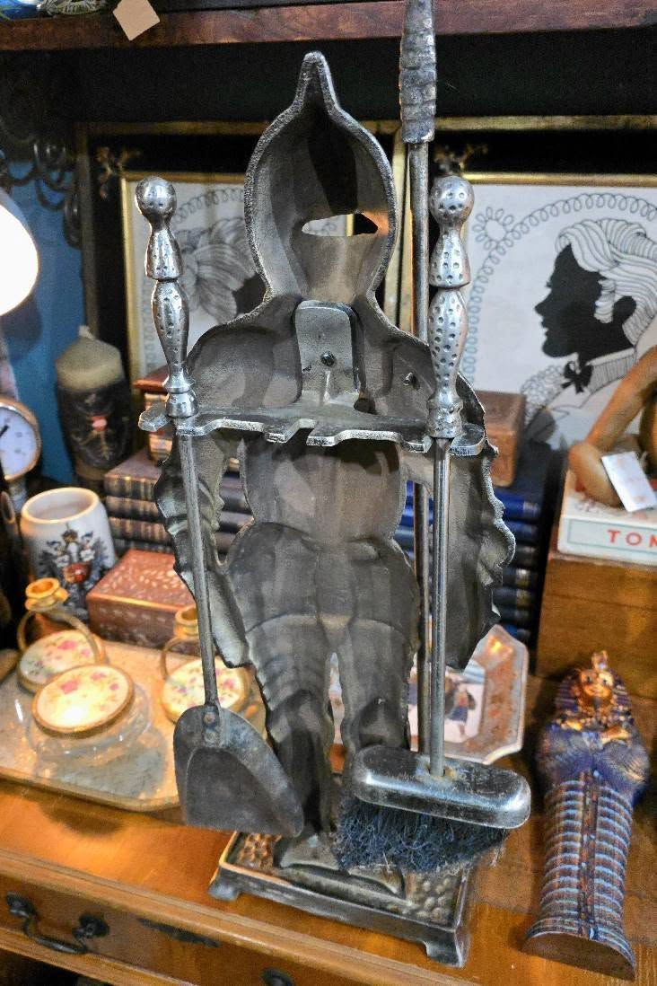 Antique Beautiful Victorian ornate knight soldier cast iron medieval theme fireplace set