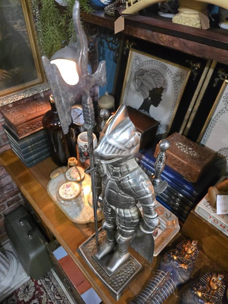 Antique Beautiful Victorian ornate knight soldier cast iron medieval theme fireplace set