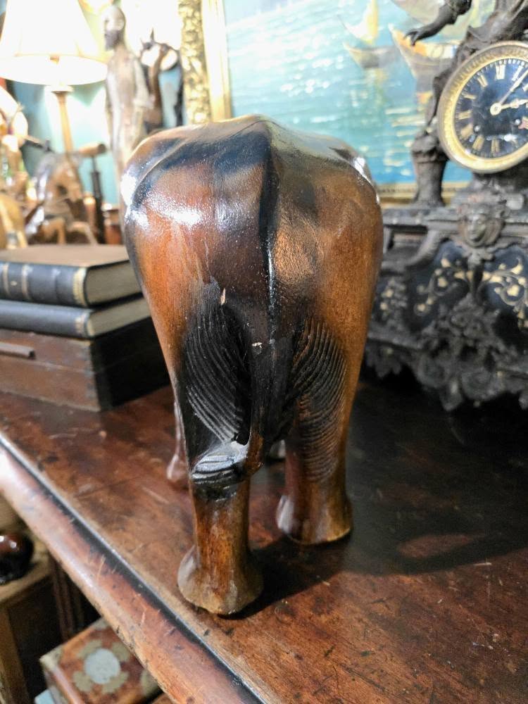 Vintage heavy wood hand carved elephant