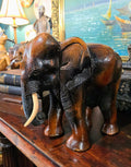Vintage heavy wood hand carved elephant