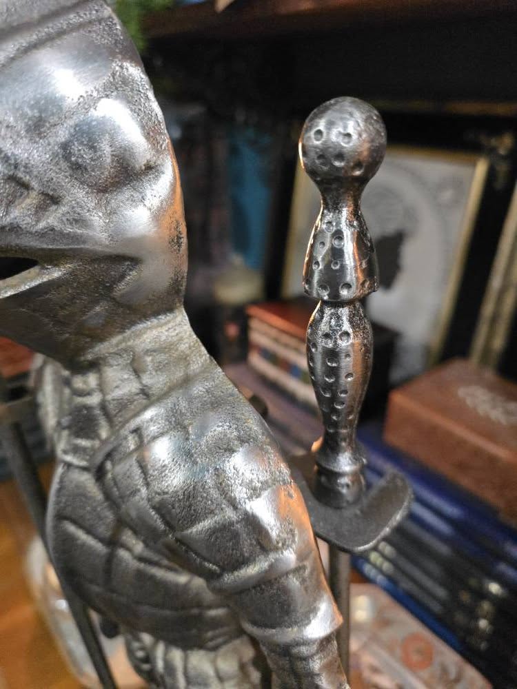 Antique Beautiful Victorian ornate knight soldier cast iron medieval theme fireplace set