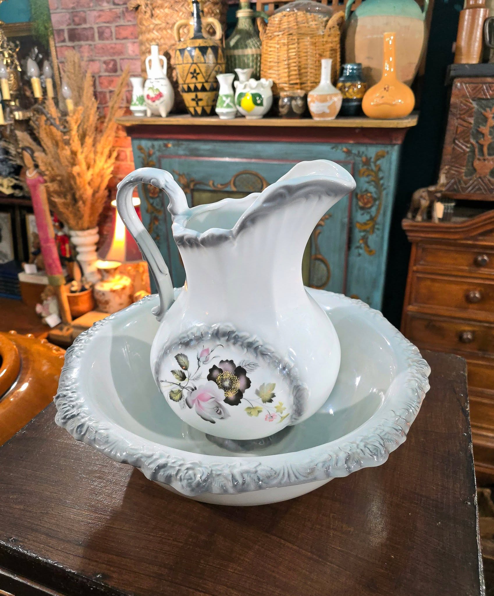 Vintage ceramic decorative pitcher bowl set