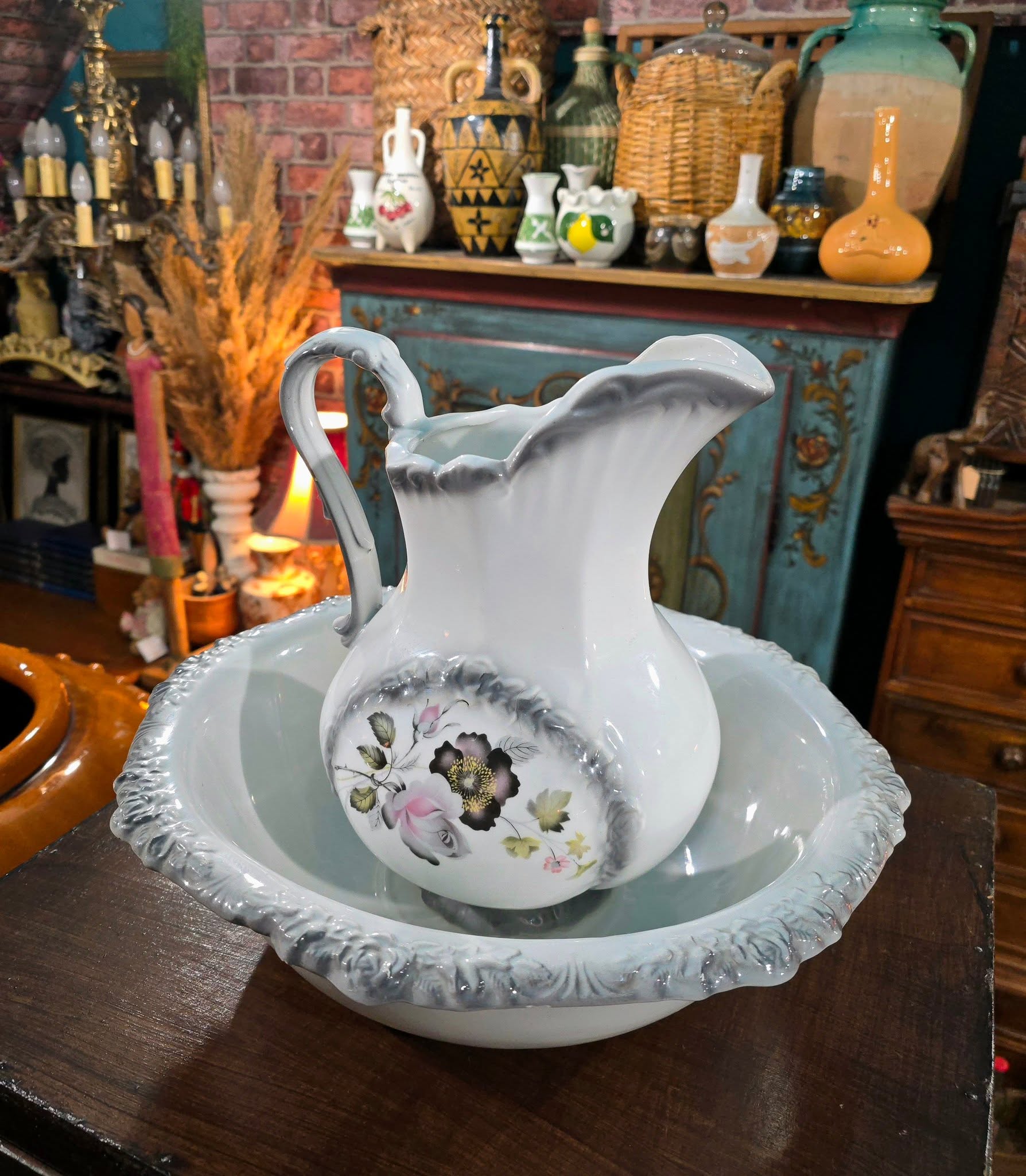 Vintage ceramic decorative pitcher bowl set
