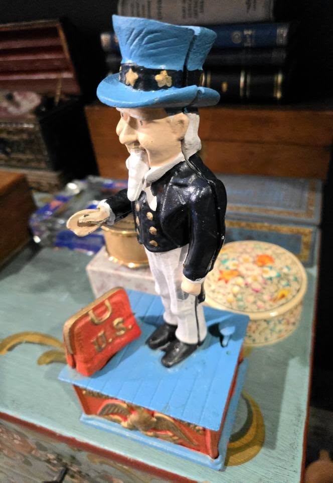 Vintage Uncle Sam Cast Iron Mechanic Coin Bank