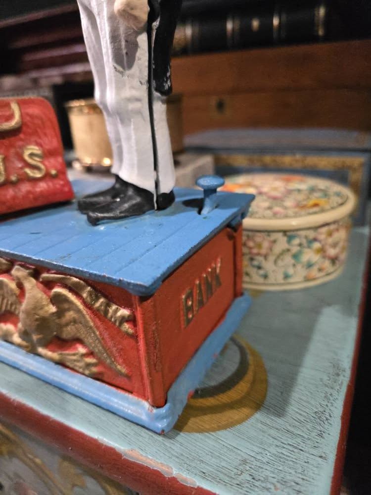 Vintage Uncle Sam Cast Iron Mechanic Coin Bank