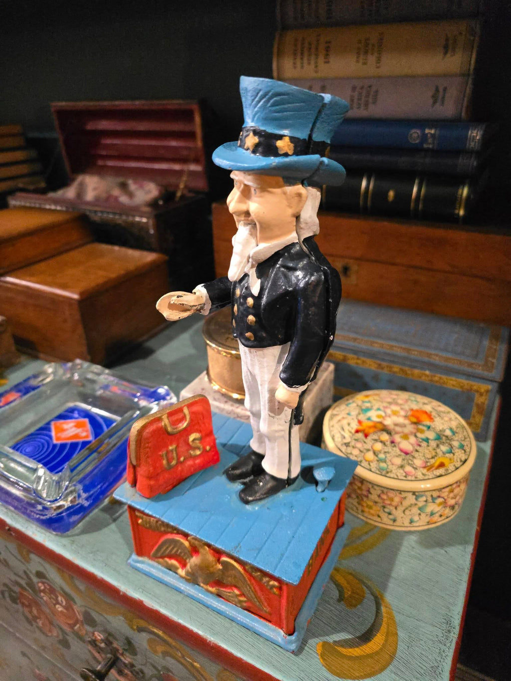 Vintage Uncle Sam Cast Iron Mechanic Coin Bank