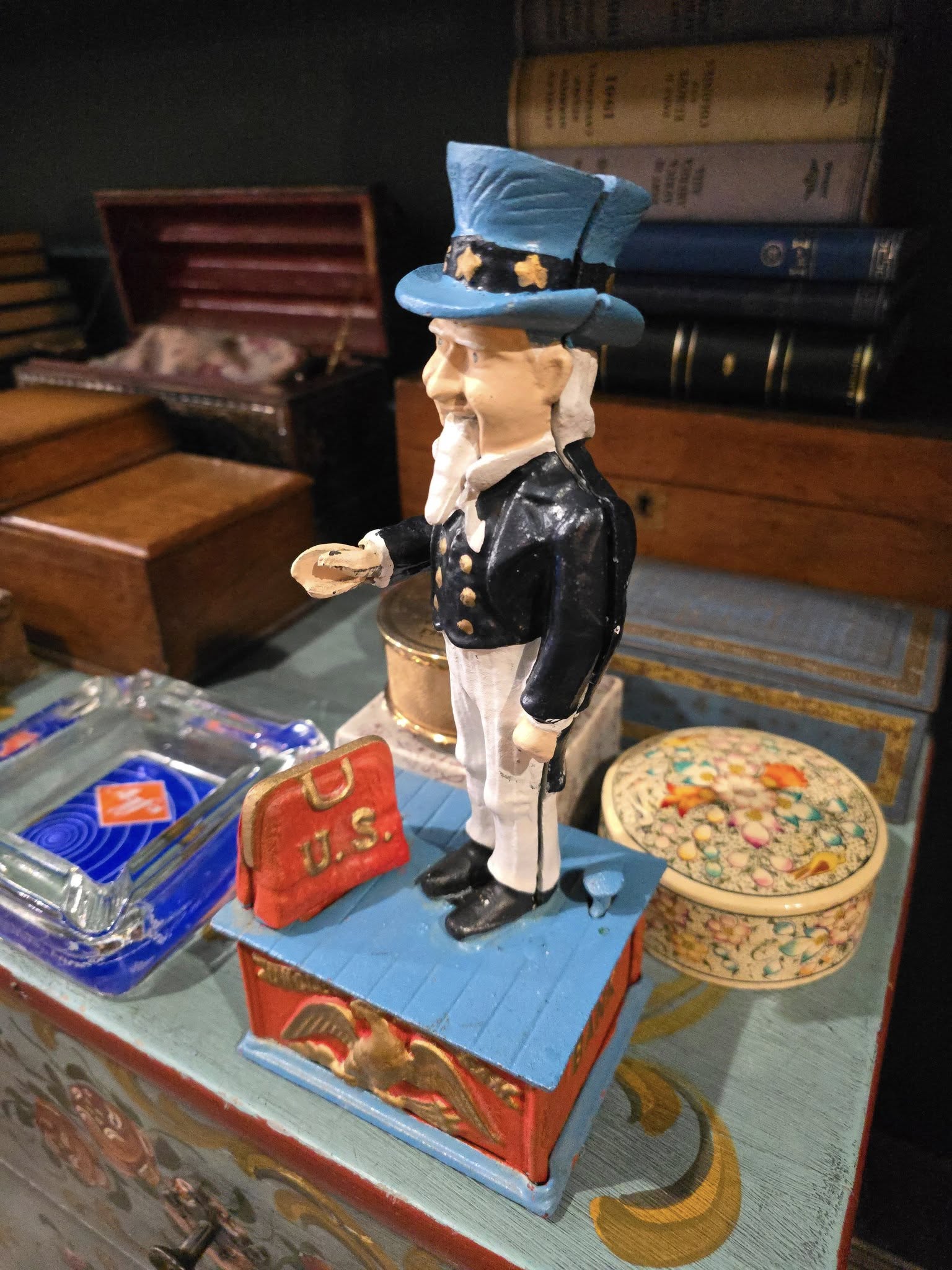 Vintage Uncle Sam Cast Iron Mechanic Coin Bank