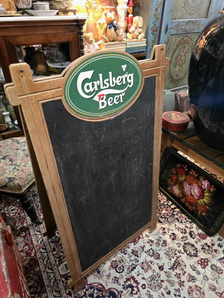 Vintage large wooden Carlsberg beer double side chalkboard shop display