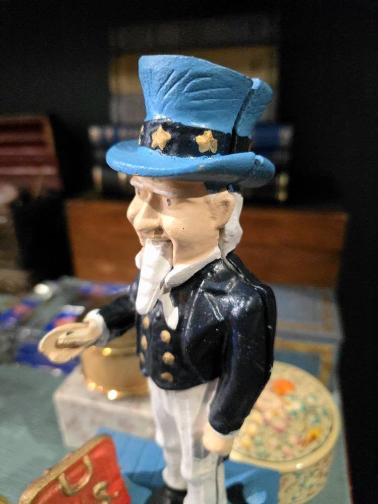 Vintage Uncle Sam Cast Iron Mechanic Coin Bank