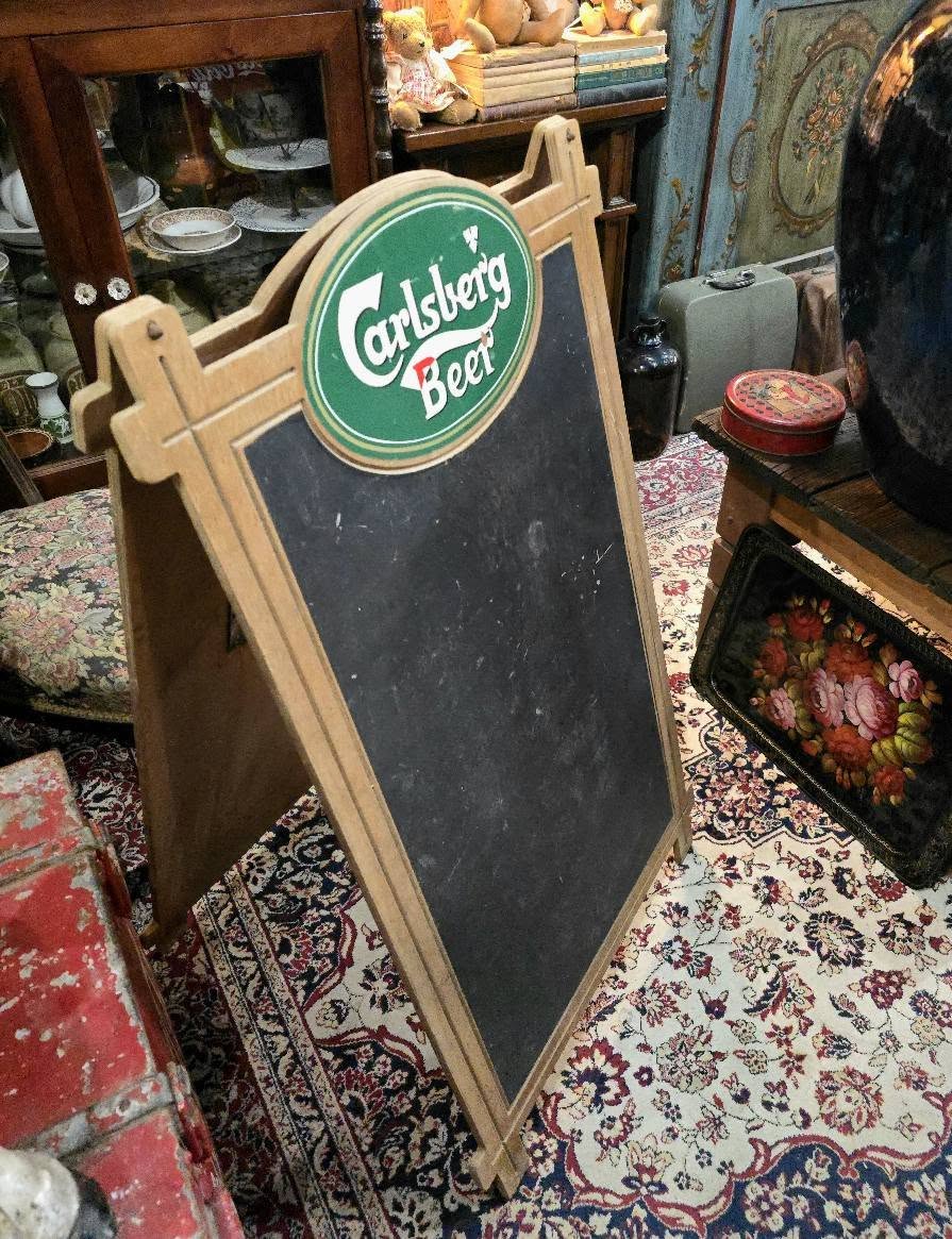 Vintage large wooden Carlsberg beer double side chalkboard shop display
