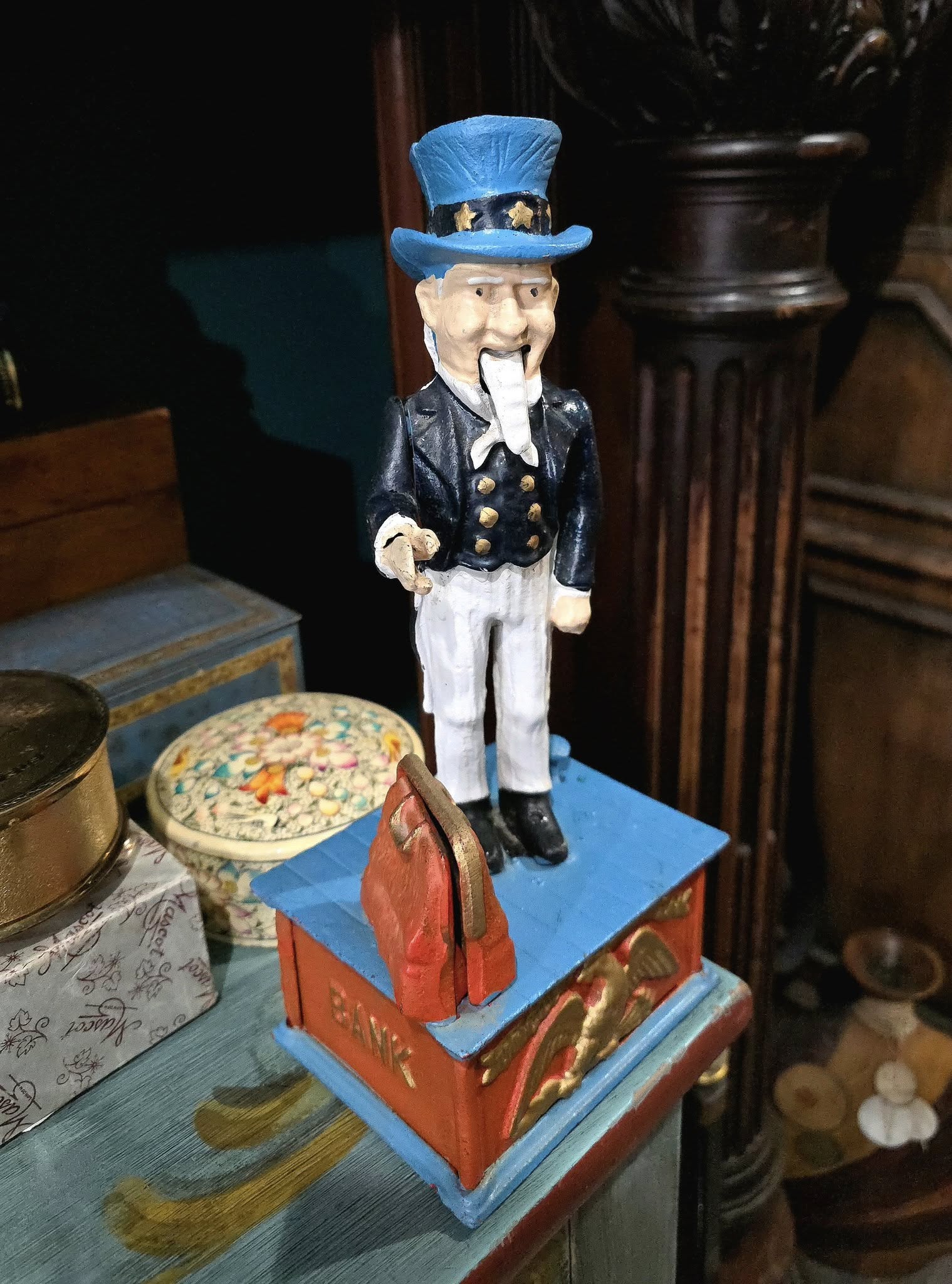 Vintage Uncle Sam Cast Iron Mechanic Coin Bank