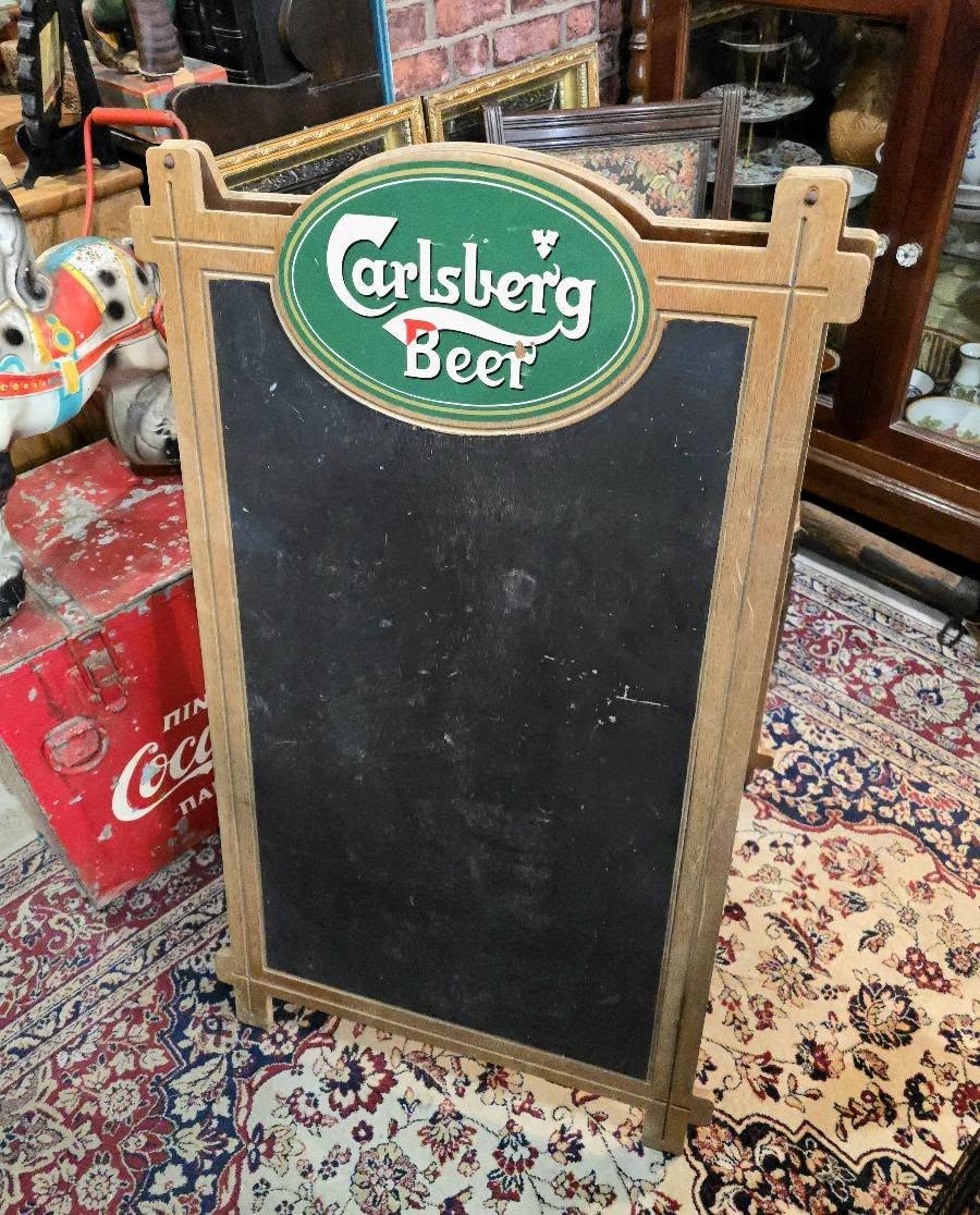 Vintage large wooden Carlsberg beer double side chalkboard shop display